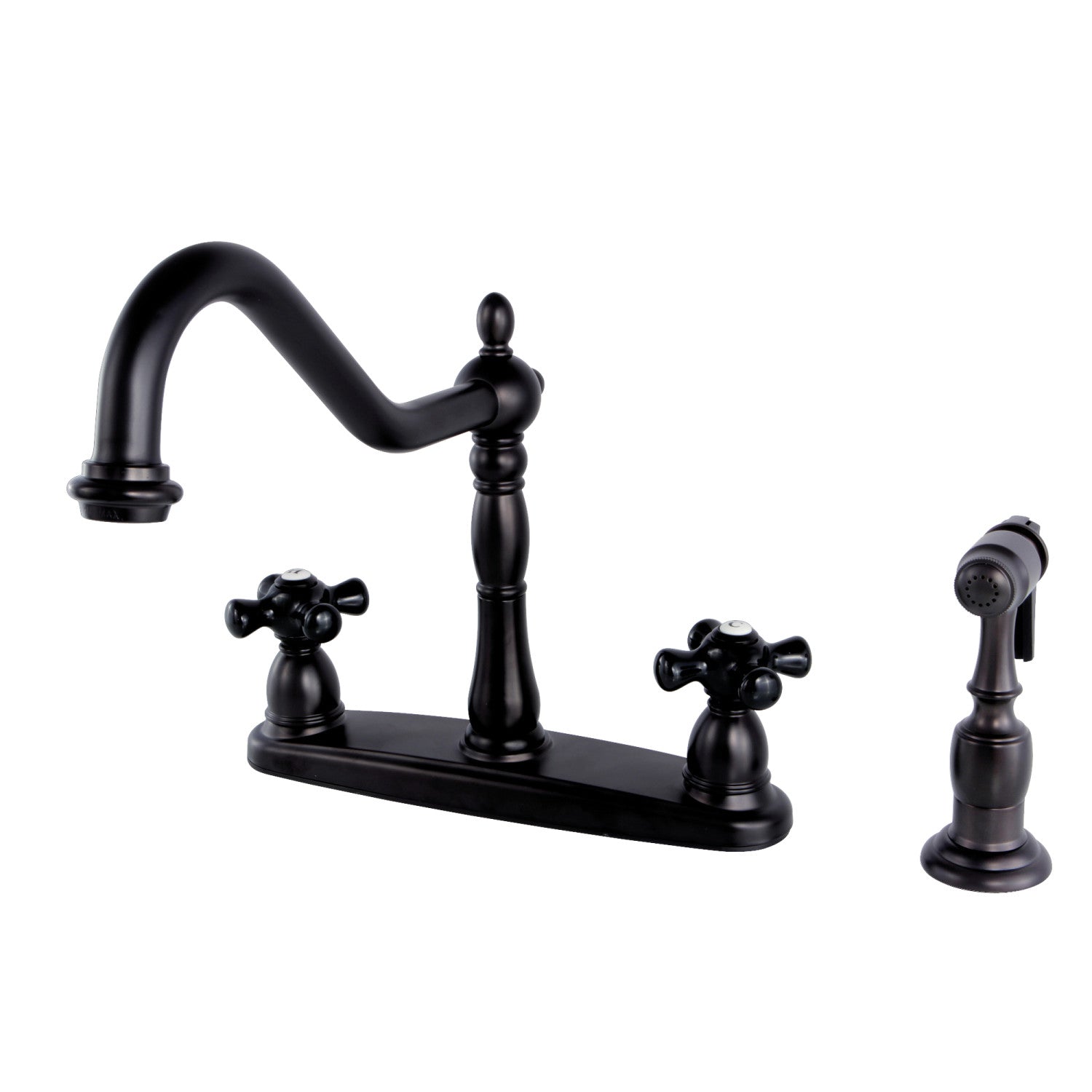 Kingston Heirloom KB1755PKXBS - Duchess Two-Handle 4-Hole 8" Centerset Kitchen Faucet with Brass Sprayer, Oil Rubbed Bronze
