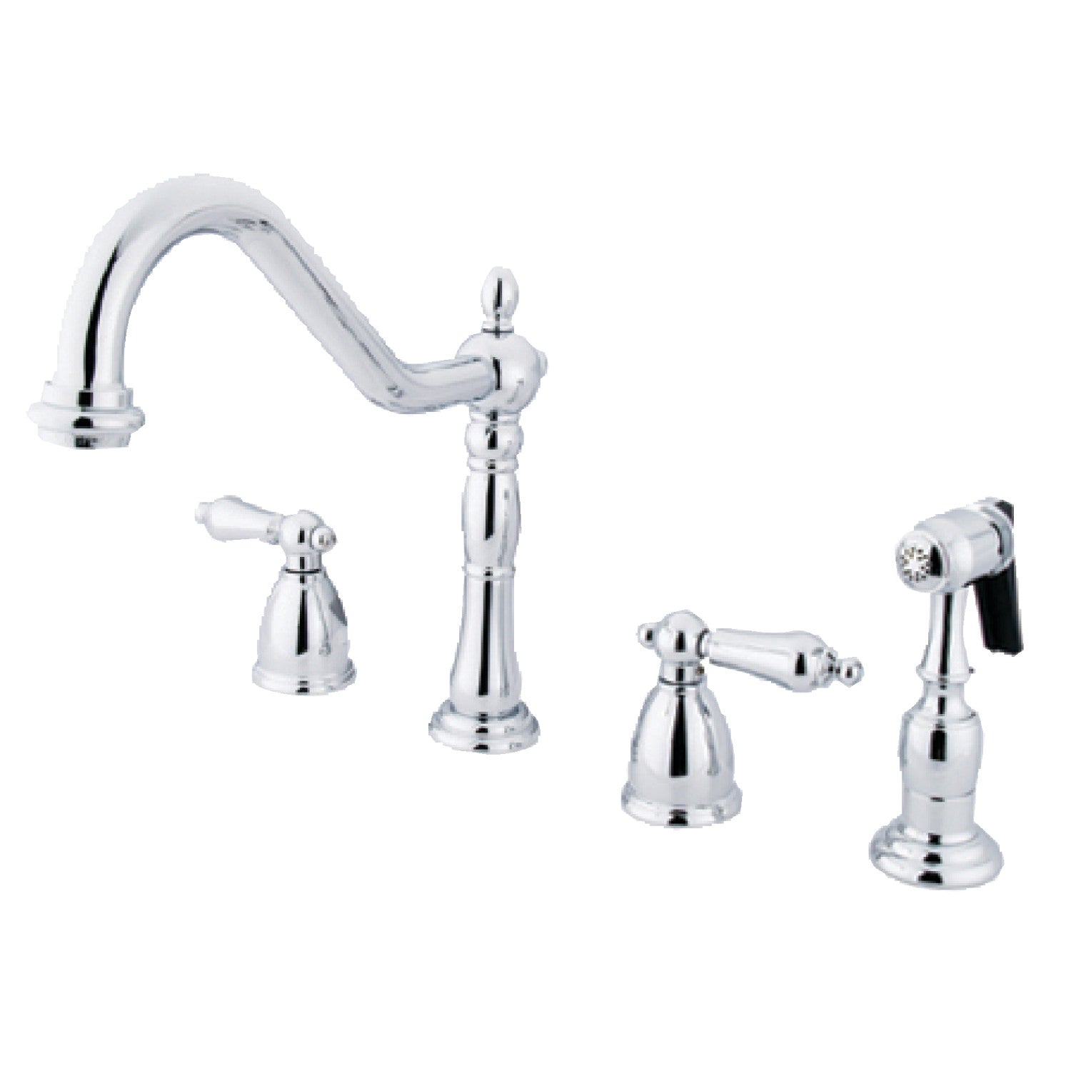 Kingston Heirloom KB1791ALBS - Heritage Double-Handle 4-Hole Widespread Kitchen Faucet with Brass Sprayer, Polished Chrome