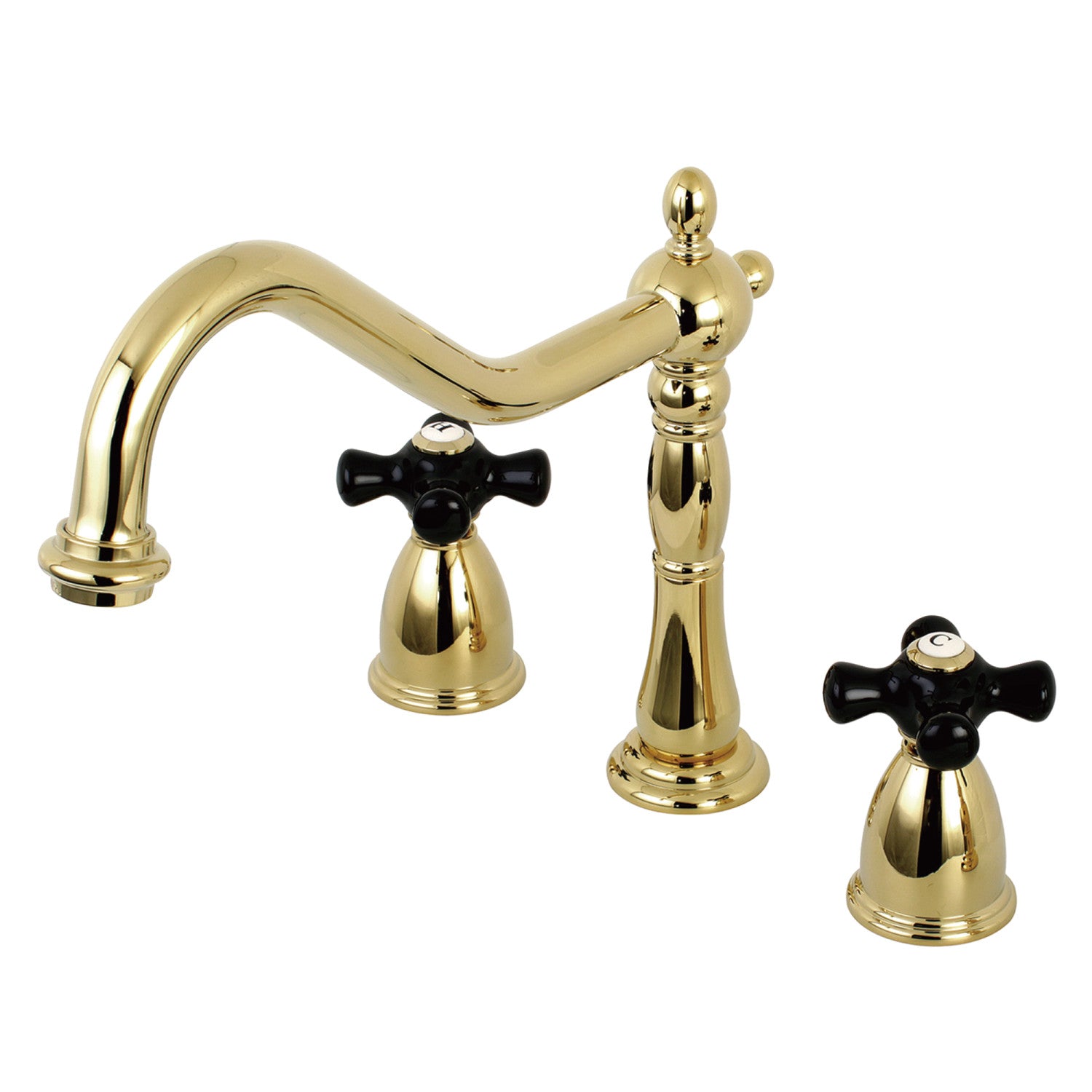 Kingston Heirloom KB1792PKXLS - Duchess Double-Handle 3-Hole Widespread Kitchen Faucet, Polished Brass