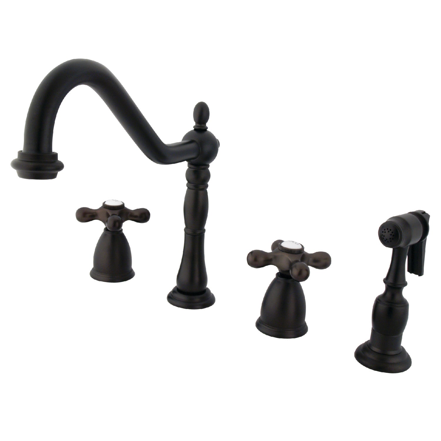 Kingston Heirloom KB1795AXBS - Heritage Double-Handle 4-Hole Widespread Kitchen Faucet with Brass Sprayer, Oil Rubbed Bronze