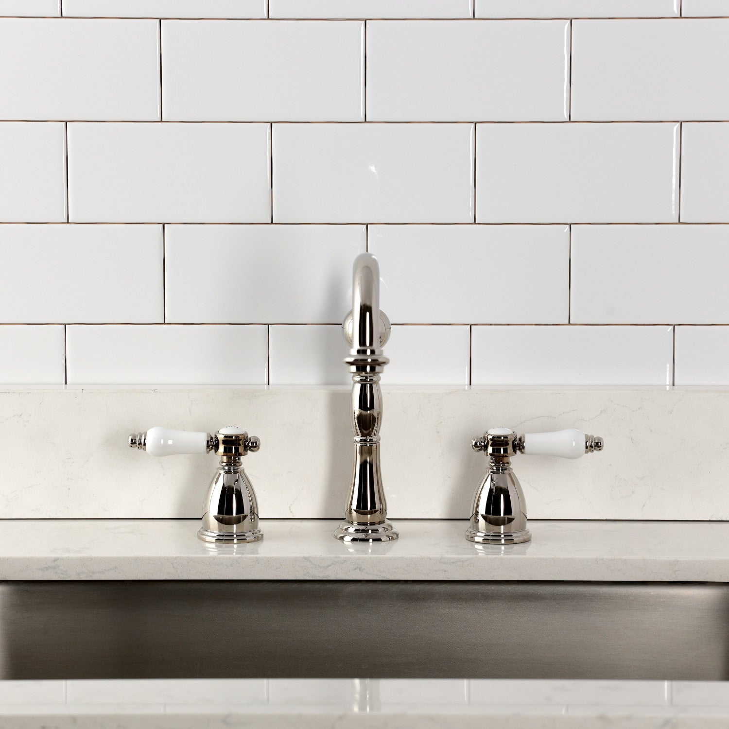 Kingston Heirloom KB1796BPLLS - Bel-Air Double-Handle Widespread Kitchen Faucet, Polished Nickel — thumbnail 3