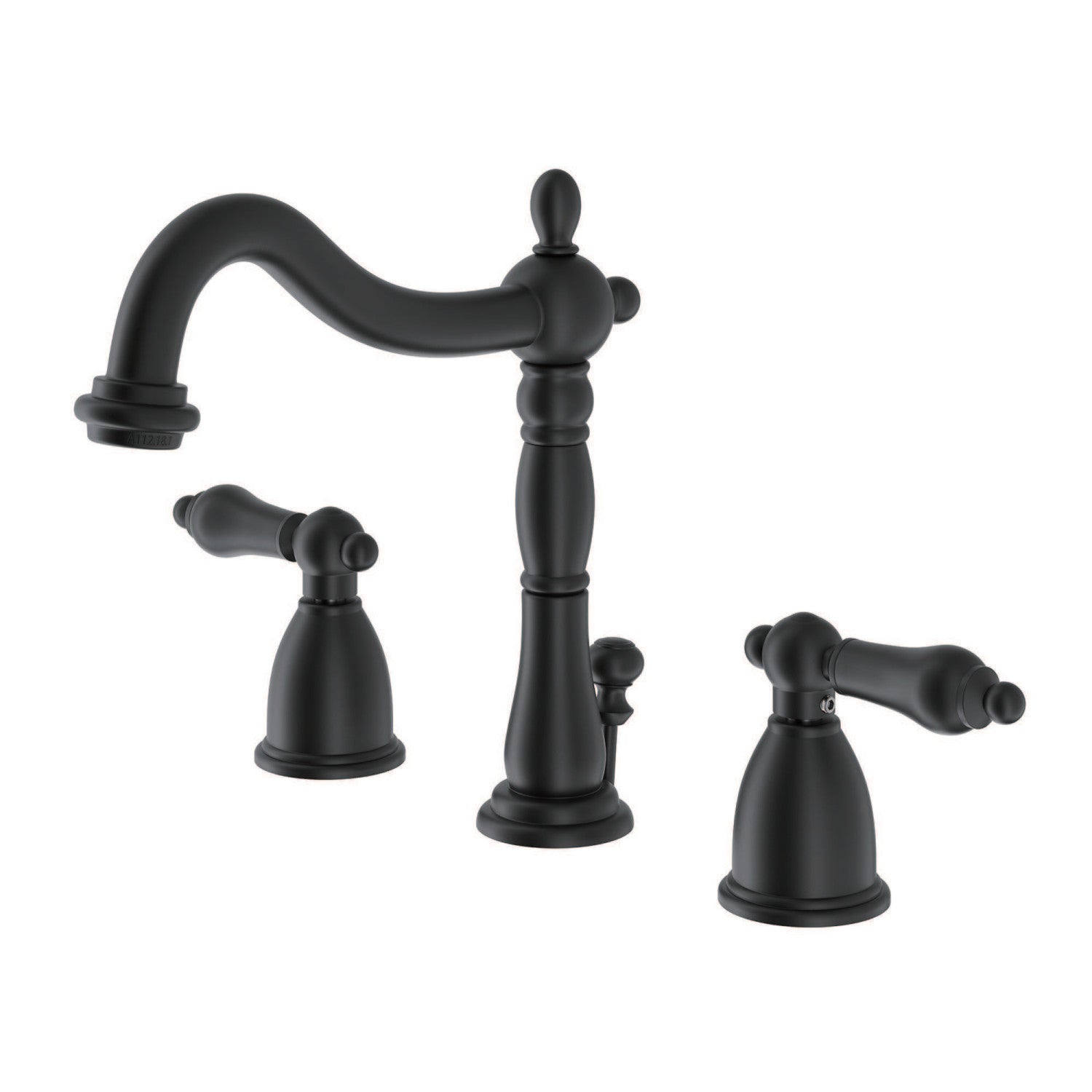 Kingston Heirloom KB1970AL - Heritage Two-Handle 3-Hole Deck Mount Widespread Bathroom Faucet with Brass Pop-Up, Matte Black