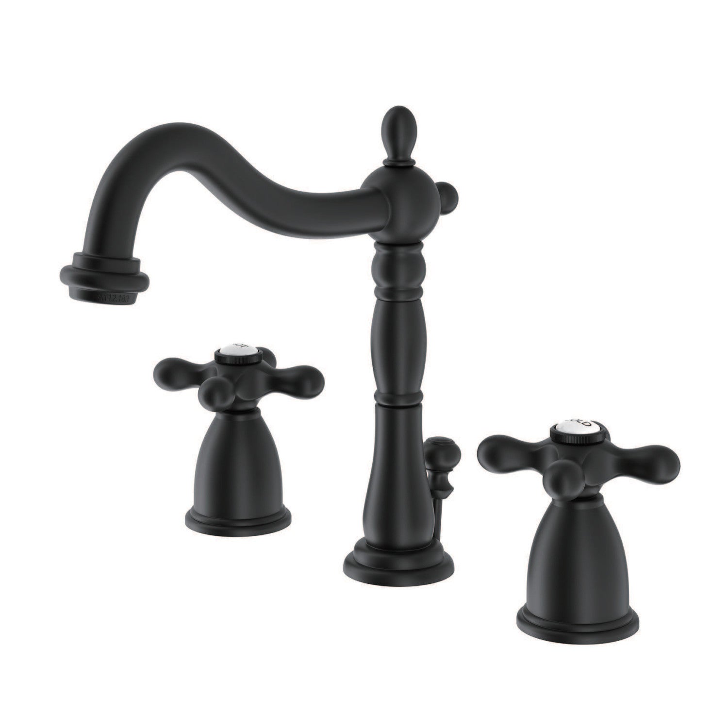 Kingston Heirloom KB1970AX - Heritage Two-Handle 3-Hole Deck Mount Widespread Bathroom Faucet with Brass Pop-Up, Matte Black
