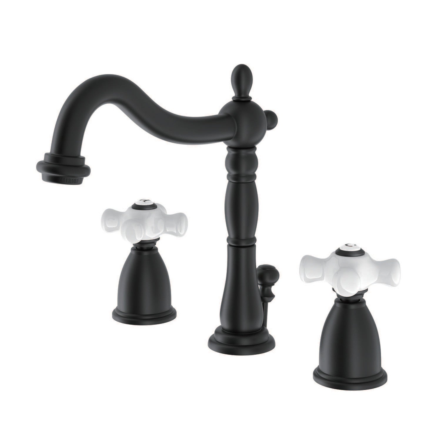 Kingston Heirloom KB1970PX - Heritage Two-Handle 3-Hole Deck Mount Widespread Bathroom Faucet with Brass Pop-Up, Matte Black