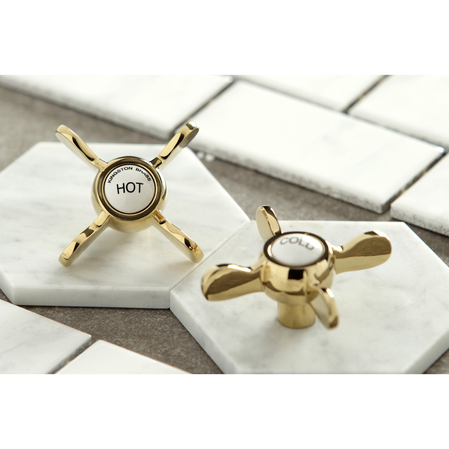 Kingston Heirloom KB1972BEX - Essex Two-Handle 3-Hole Deck Mount Widespread Bathroom Faucet with Brass Pop-Up, Polished Brass — thumbnail 3