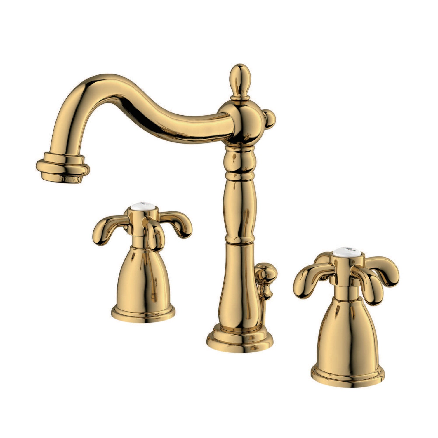 Kingston Heirloom KB1972TX - French Country Two-Handle 3-Hole Deck Mount Widespread Bathroom Faucet with Brass Pop-Up, Polished Brass