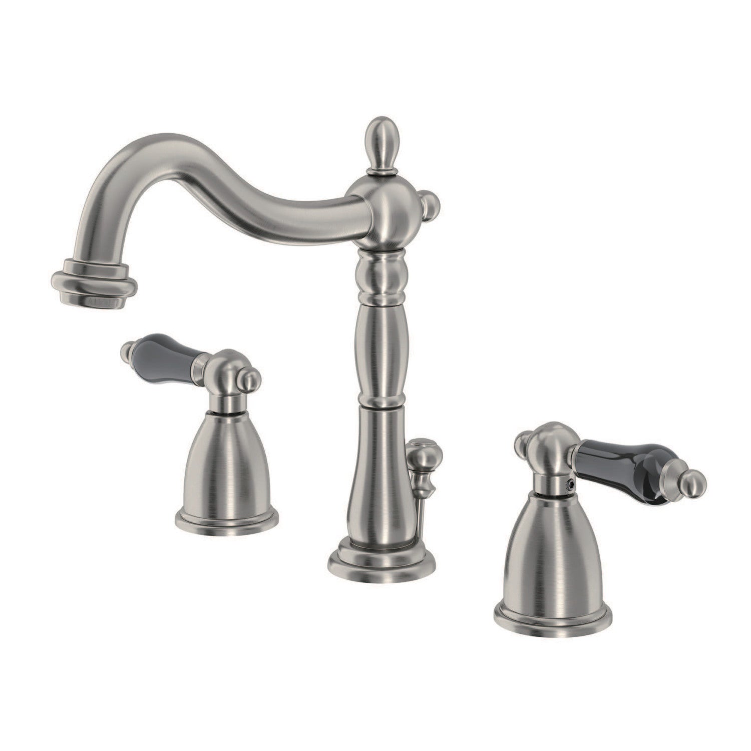 Kingston Heirloom KB1978PKL - Duchess Two-Handle 3-Hole Deck Mount Widespread Bathroom Faucet with Pop-Up Drain, Brushed Nickel
