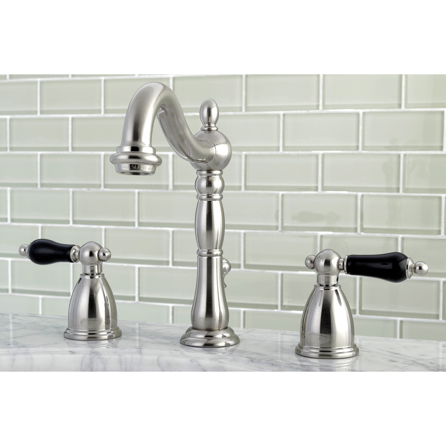 Kingston Heirloom KB1978PKL - Duchess Two-Handle 3-Hole Deck Mount Widespread Bathroom Faucet with Pop-Up Drain, Brushed Nickel — thumbnail 2