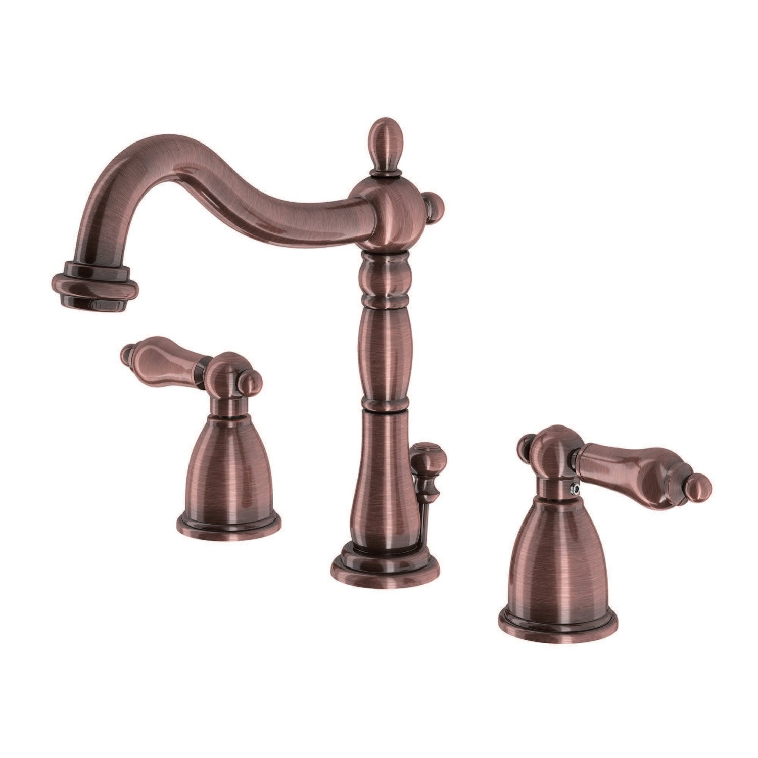 Kingston Heirloom KB197ALAC - Heritage Two-Handle 3-Hole Deck Mount Widespread Bathroom Faucet with Brass Pop-Up, Antique Copper