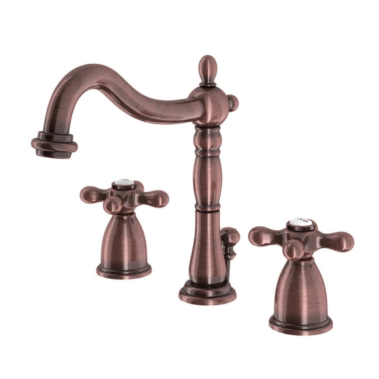 Kingston Heirloom KB197AXAC - Heritage Two-Handle 3-Hole Deck Mount Widespread Bathroom Faucet with Brass Pop-Up, Antique Copper