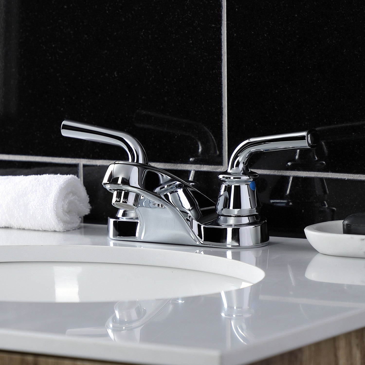 Kingston Tulare KB251RXLB - Restoration Double-Handle 3-Hole Deck Mount 4-Inch Centerset Bathroom Faucet with Brass Pop-Up, Polished Chrome — thumbnail 2