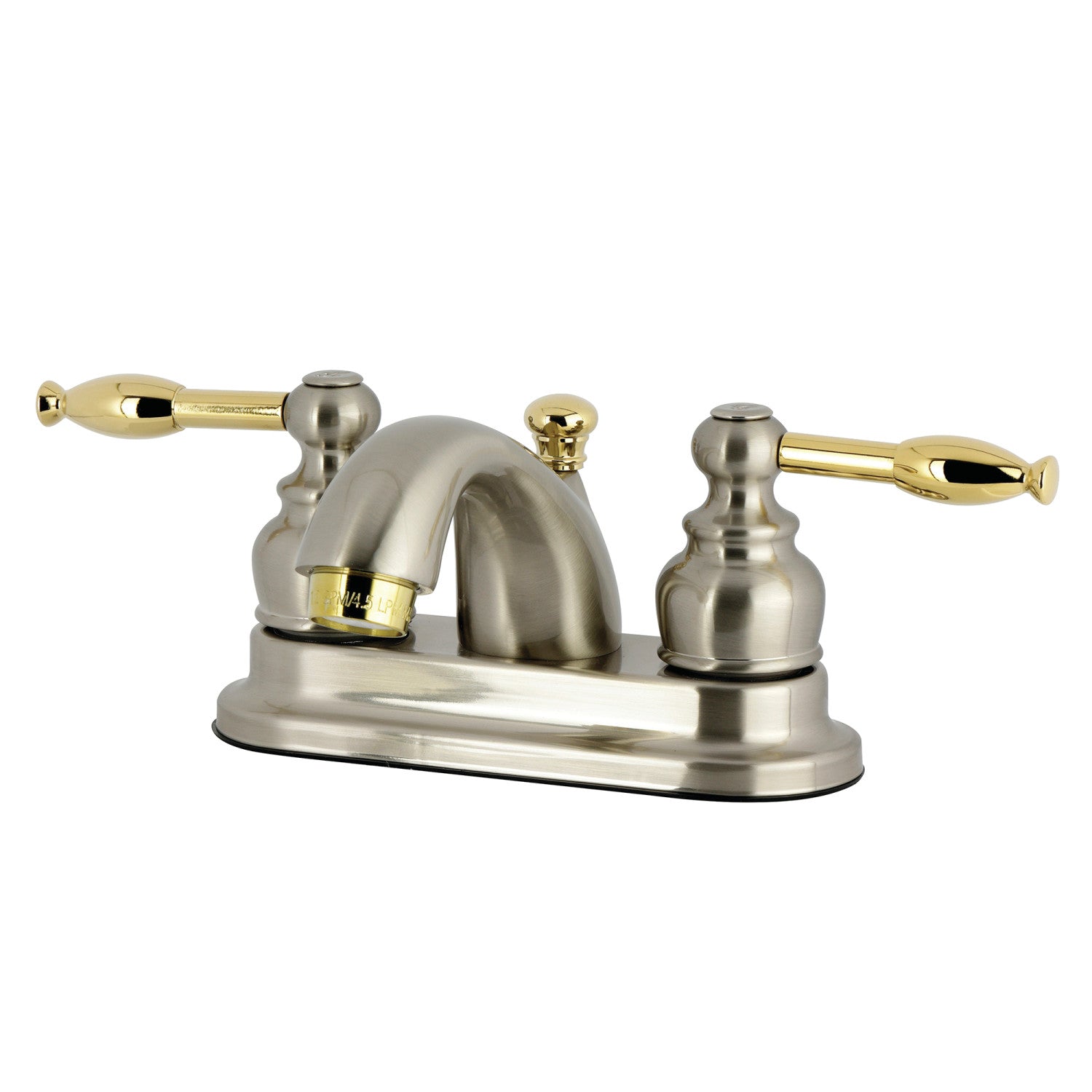 Kingston Tulare KB2609KL - Knight Double-Handle 3-Hole Deck Mount 4-Inch Centerset Bathroom Faucet with Pop-Up Drain, Brushed Nickel/Polished Brass