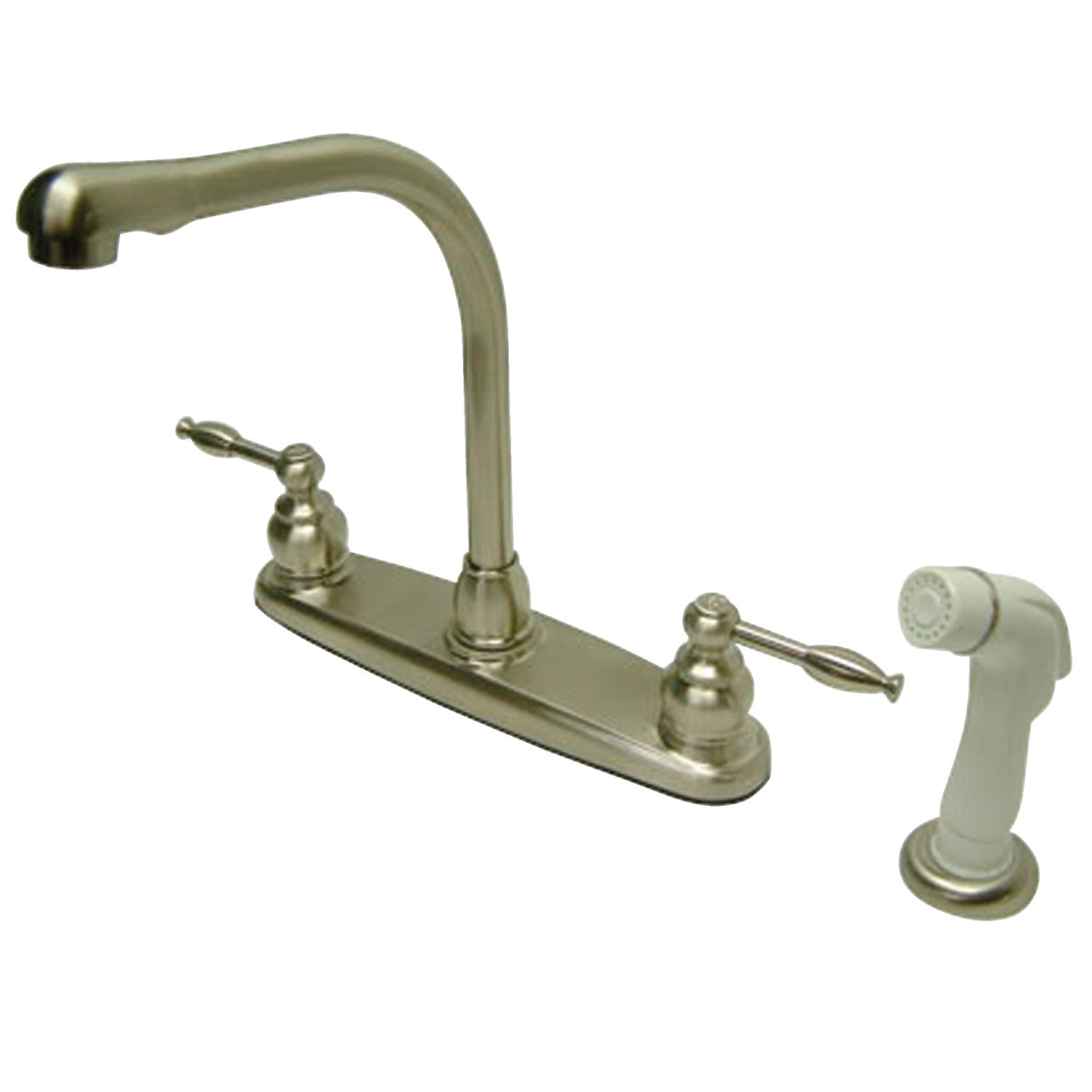Kingston Tulare KB2758KL - Knight Two-Handle 4-Hole 8" Centerset Kitchen Faucet with Side Sprayer, Brushed Nickel