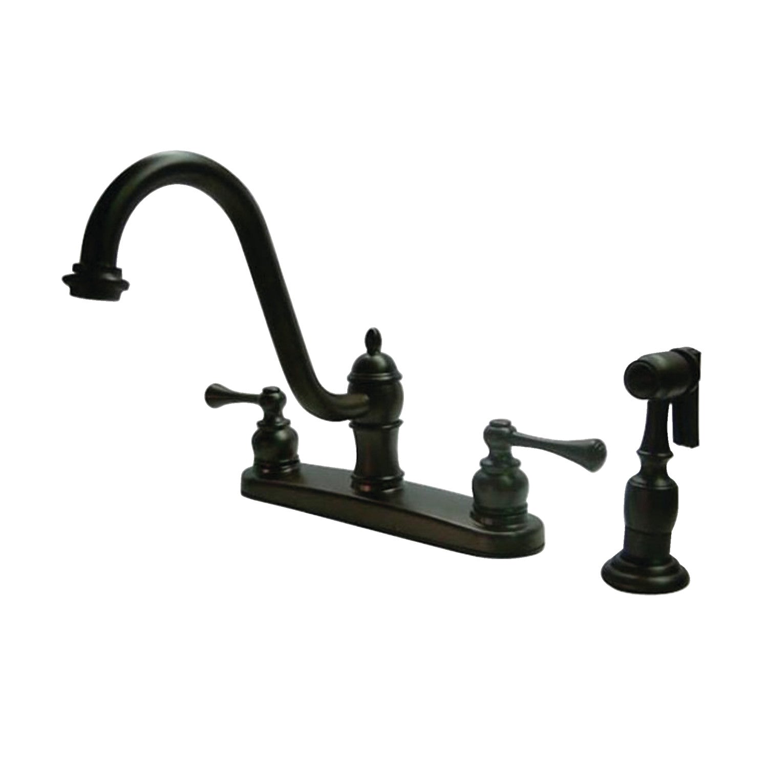 Kingston KB3115BLBS Two-Handle 4-Hole 8" Centerset Kitchen Faucet with Brass Sprayer, Oil Rubbed Bronze