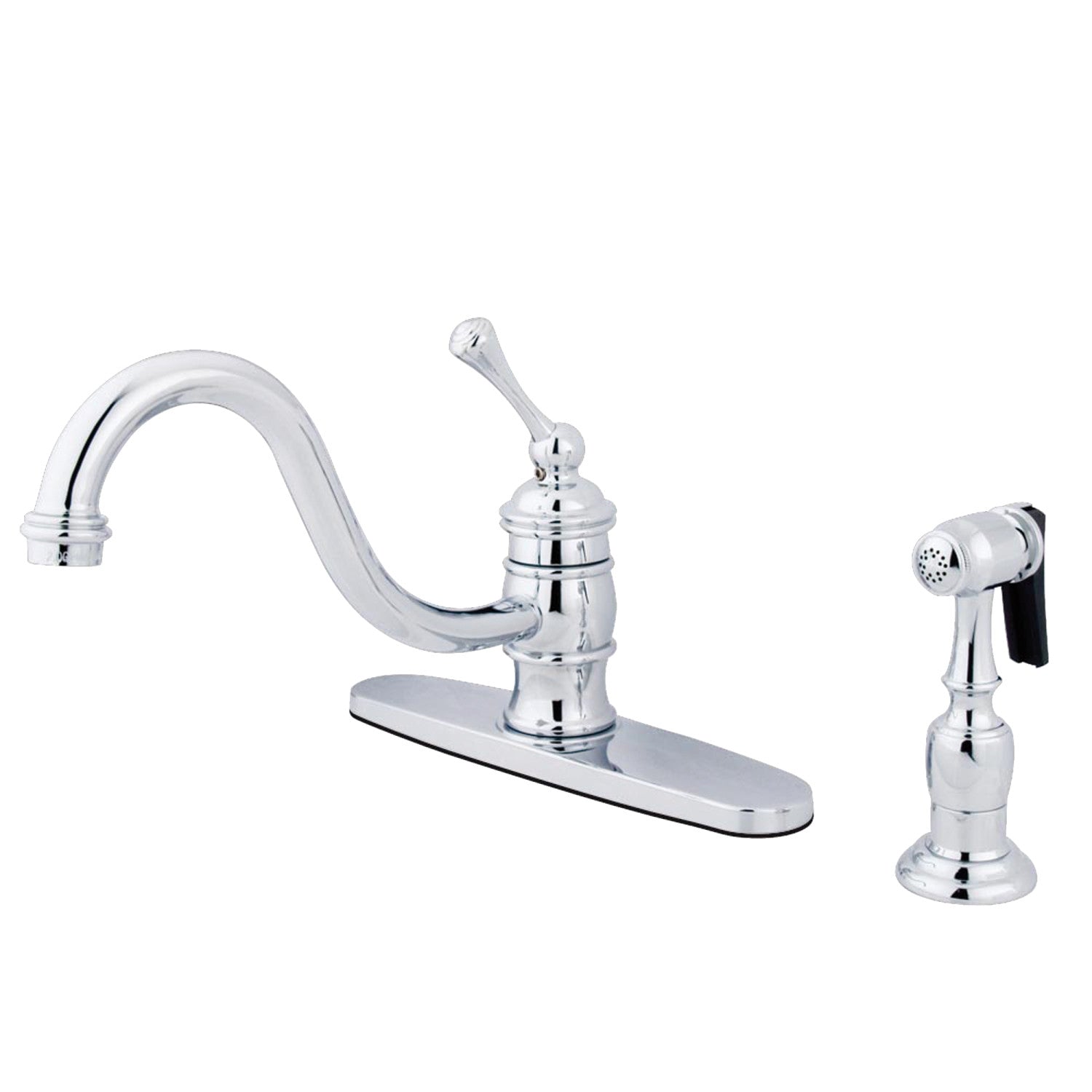 Kingston Heirloom KB3571BLBS - Vintage Single-Handle 2-or-4 Hole Kitchen Faucet with Brass Sprayer, Polished Chrome