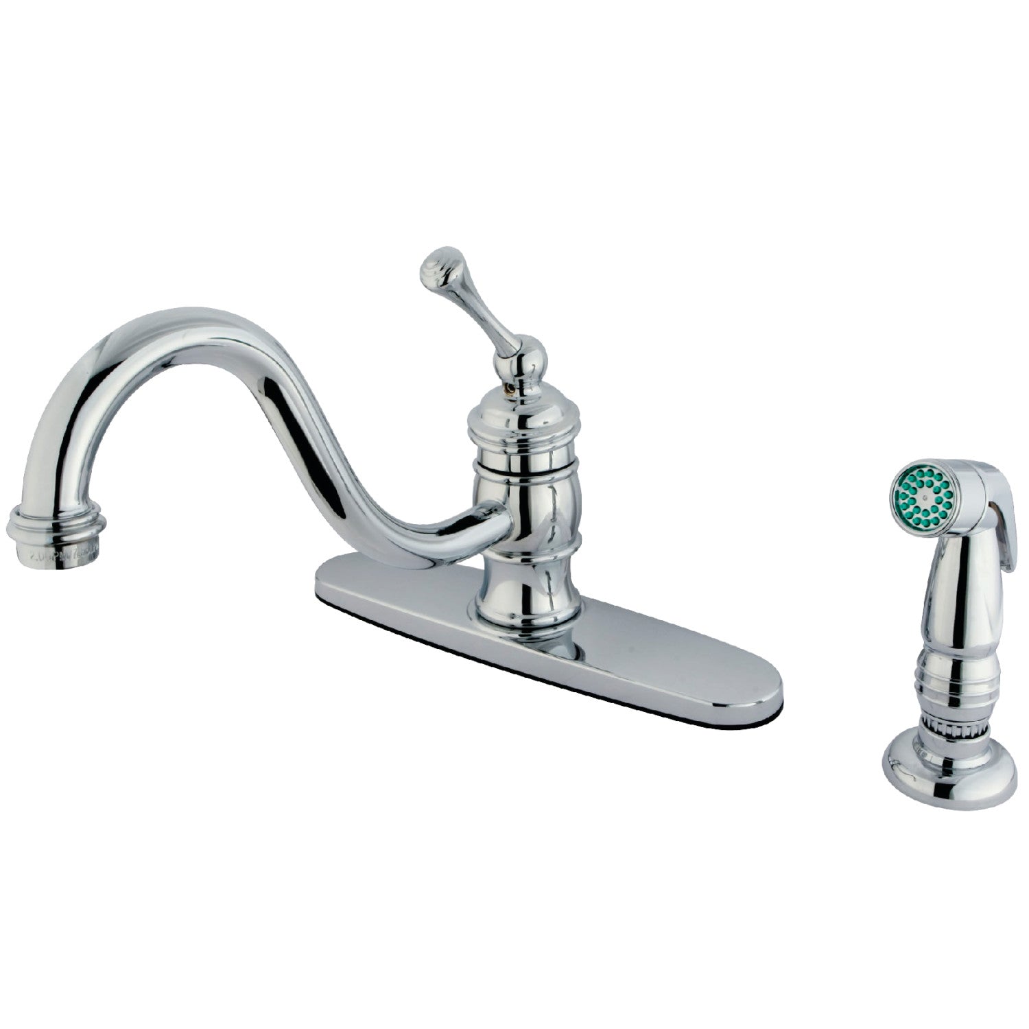 Kingston KB3571BLSP Single-Handle 2-or-4 Hole Kitchen Faucet with Side Sprayer, Polished Chrome
