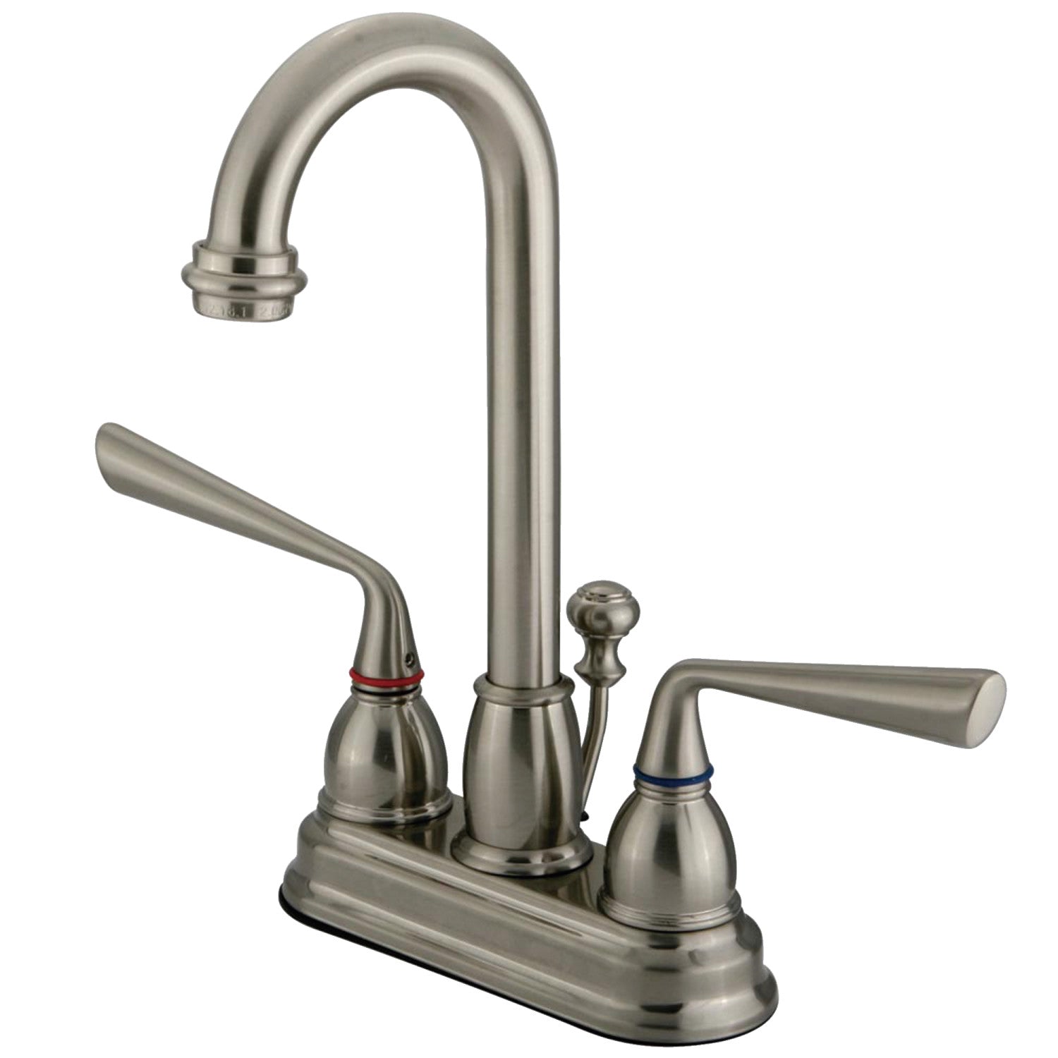 Kingston Tulare KB3618ZL - Silver Sage Double-Handle 3-Hole Deck Mount 4-Inch Centerset Bathroom Faucet with Pop-Up Drain, Brushed Nickel