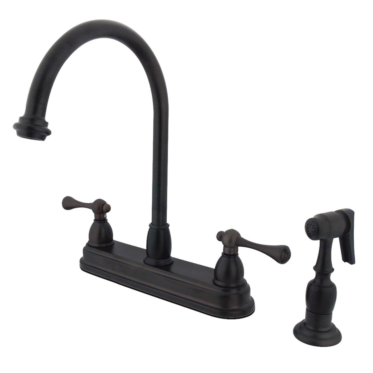 Kingston Tulare KB3755BLBS - Vintage Two-Handle 4-Hole 8" Centerset Kitchen Faucet with Brass Sprayer, Oil Rubbed Bronze