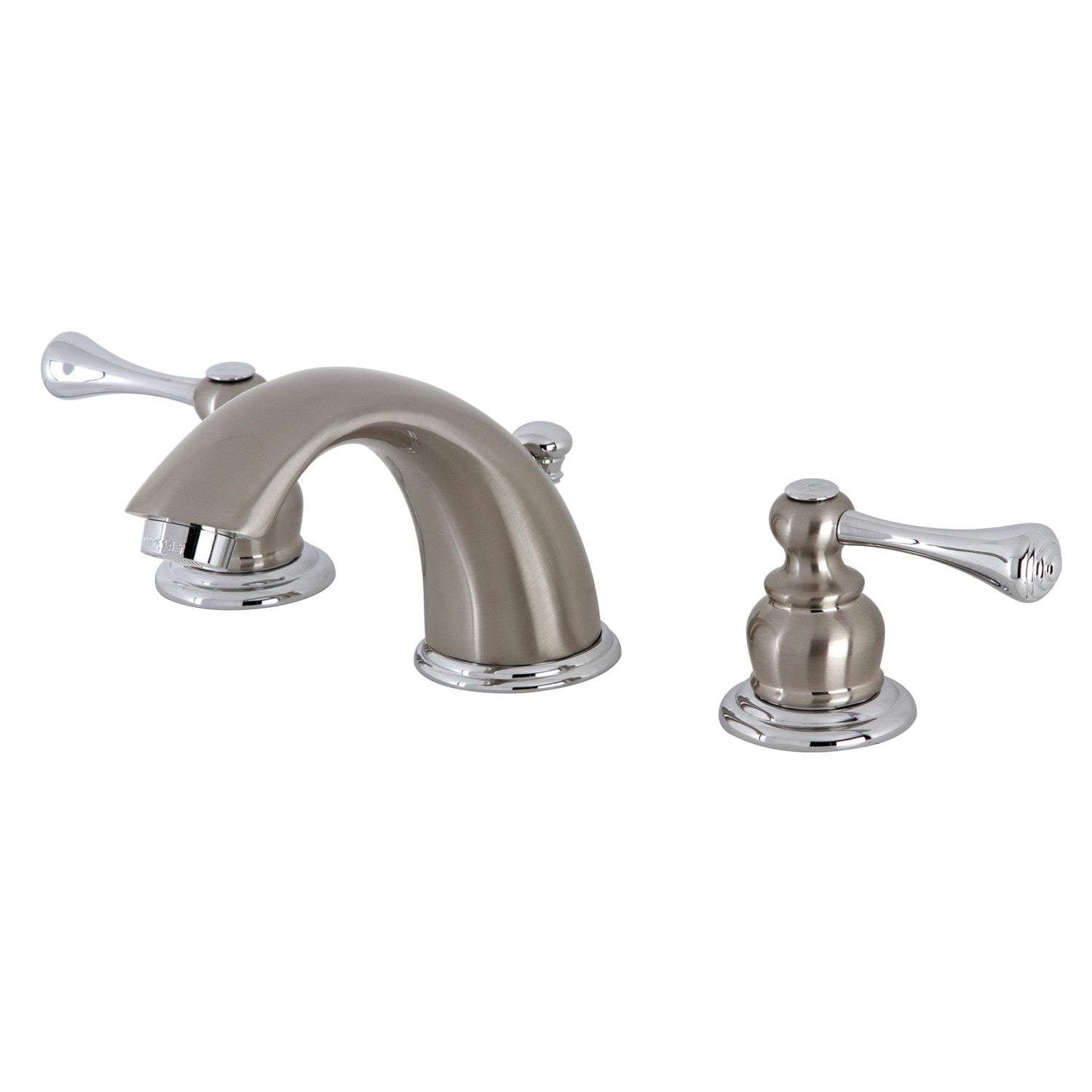 Kingston Tulare KB3977BL - Vintage Two-Handle 3-Hole Deck Mount Widespread Bathroom Faucet with Pop-Up Drain, Brushed Nickel/Polished Chrome