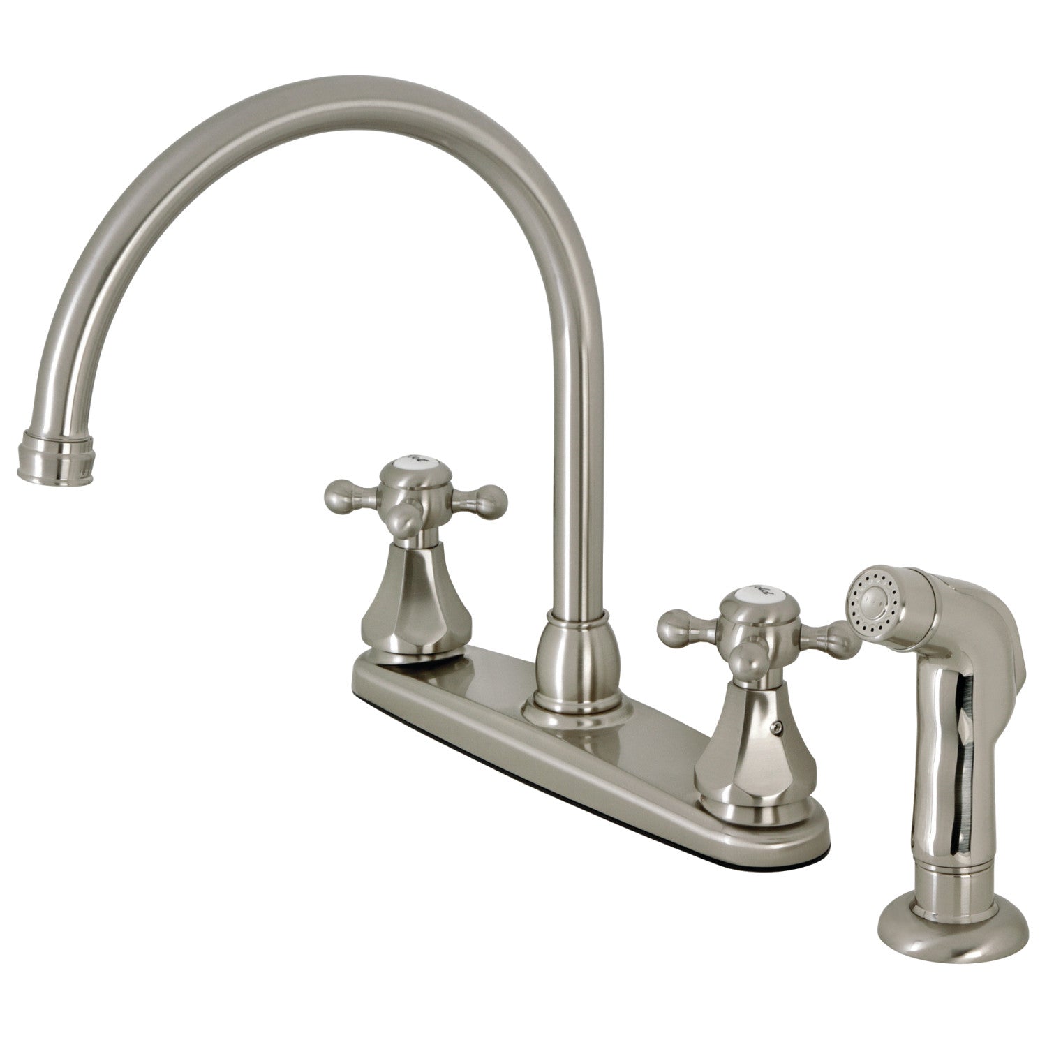 Kingston Heirloom KB4728BXSP - Metropolitan Two-Handle 4-Hole 8" Centerset Kitchen Faucet with Side Sprayer, Brushed Nickel