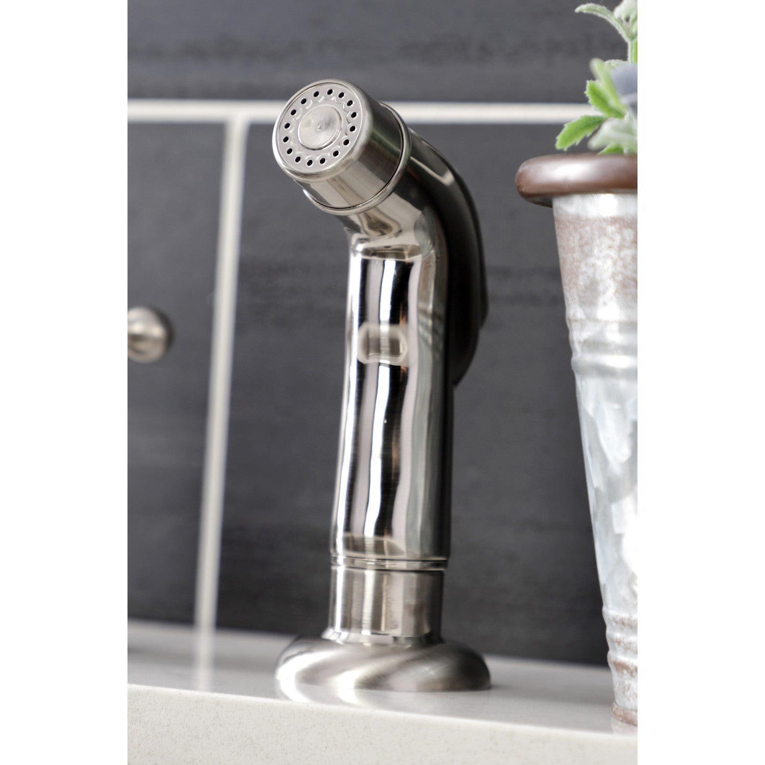 Kingston Heirloom KB4728BXSP - Metropolitan Two-Handle 4-Hole 8" Centerset Kitchen Faucet with Side Sprayer, Brushed Nickel — thumbnail 2