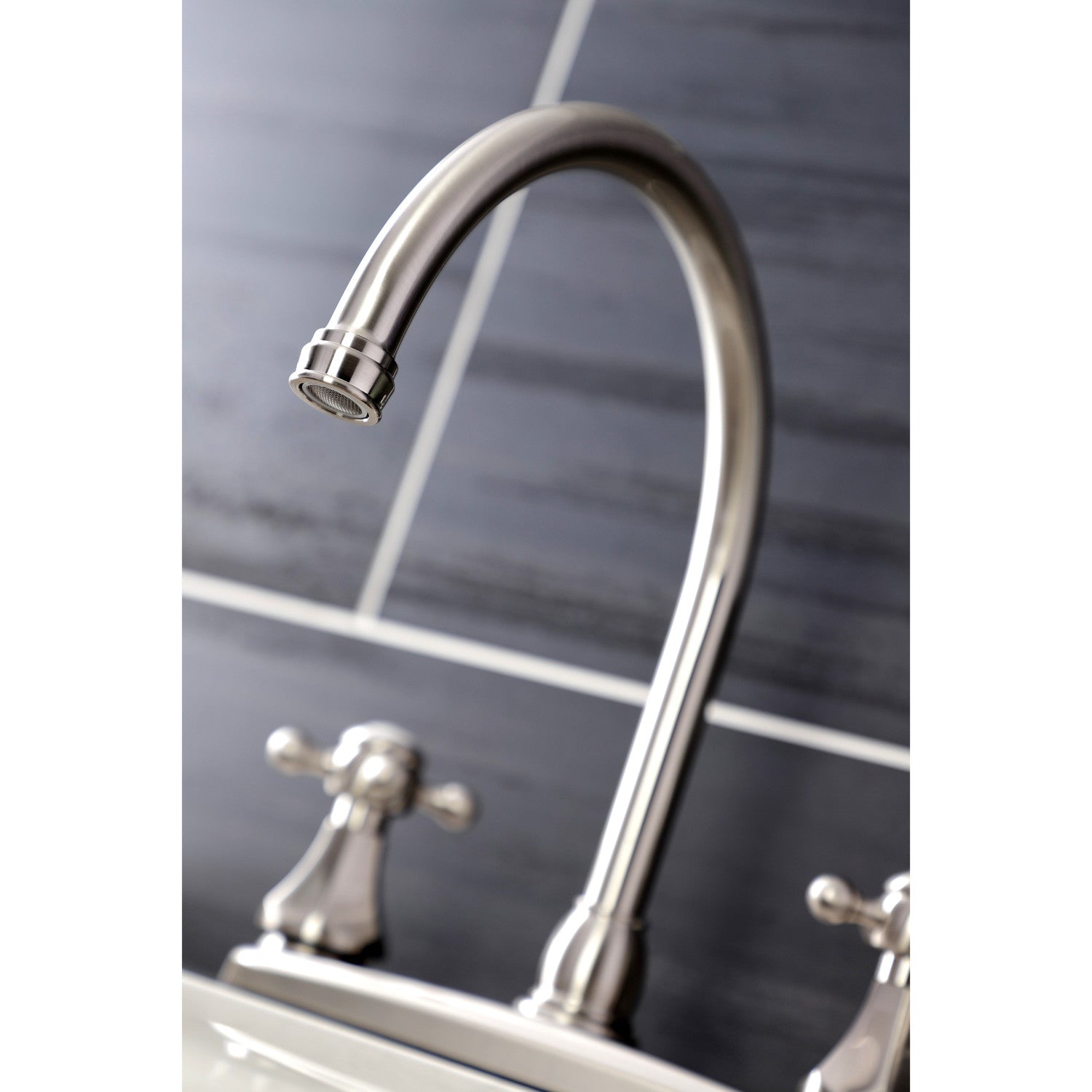 Kingston Heirloom KB4728BXSP - Metropolitan Two-Handle 4-Hole 8" Centerset Kitchen Faucet with Side Sprayer, Brushed Nickel — thumbnail 3