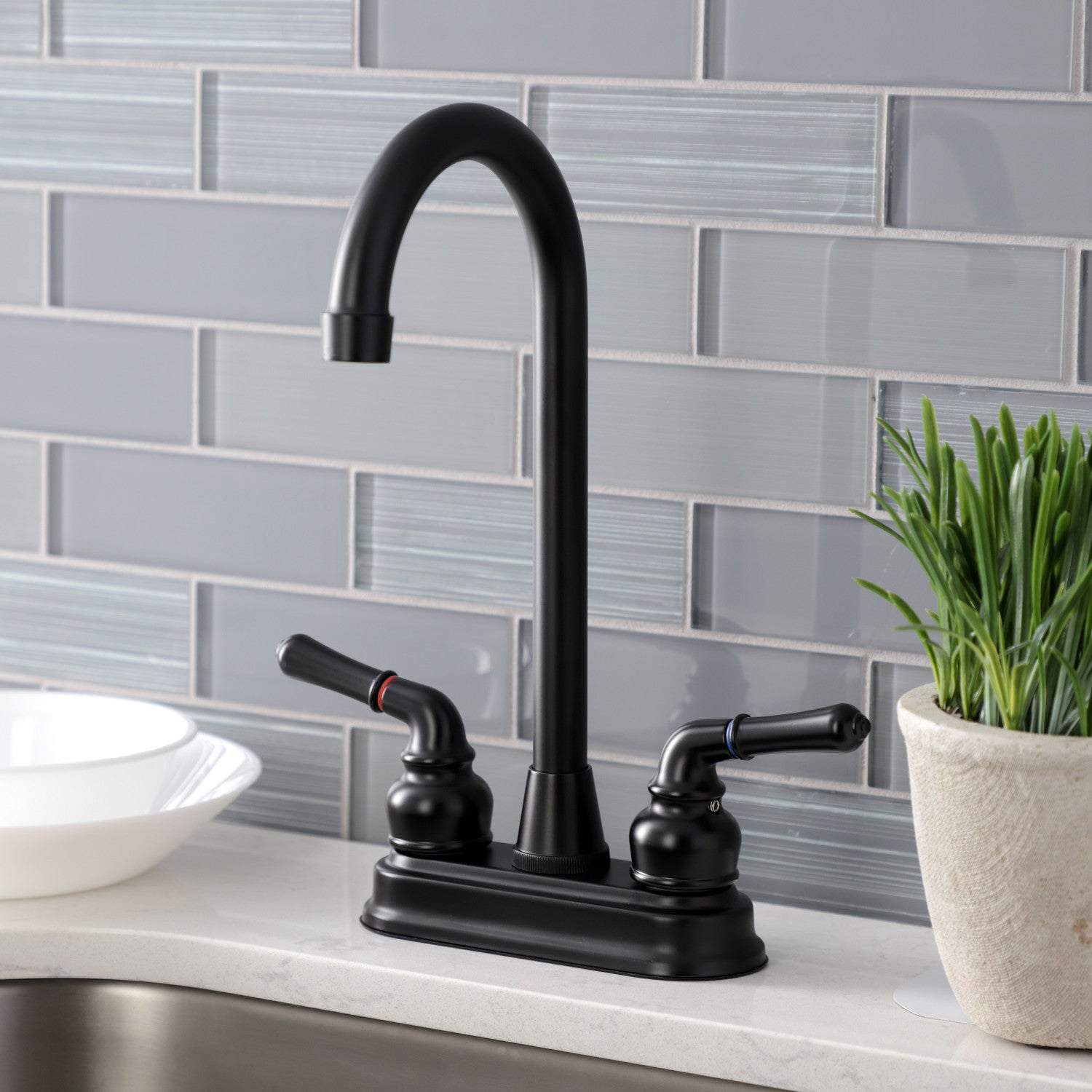 Kingston Tulare KB490 - Magellan Two-Handle 2-Hole Deck Mount Bar Faucet, Matte Black — thumbnail 3