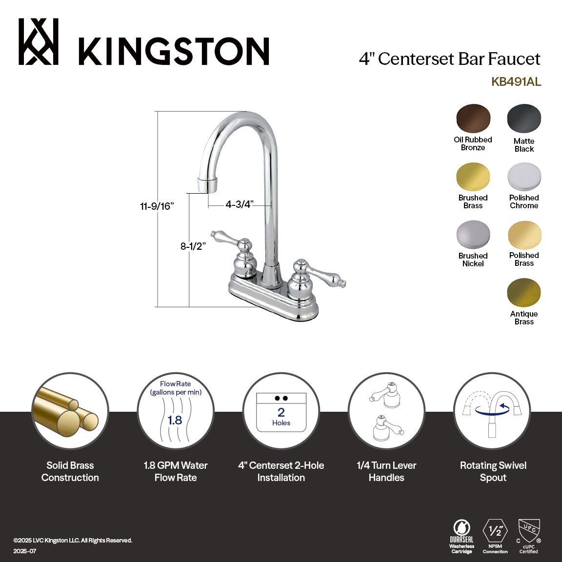 Kingston Tulare KB495AL - Victorian Two-Handle 2-Hole Deck Mount Bar Faucet, Oil Rubbed Bronze — thumbnail 2