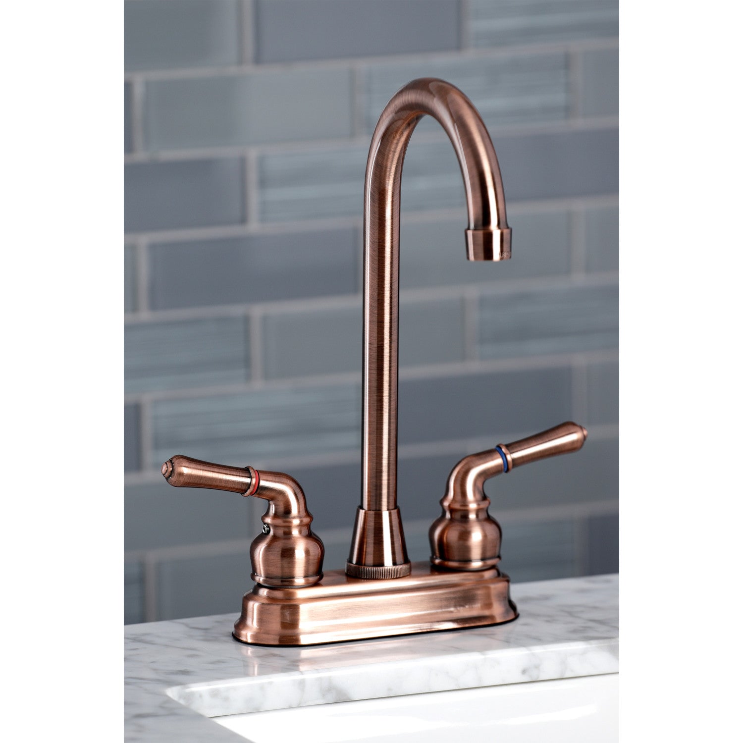 Kingston Tulare KB496 - Magellan Two-Handle 2-Hole Deck Mount Bar Faucet, Antique Copper — thumbnail 2