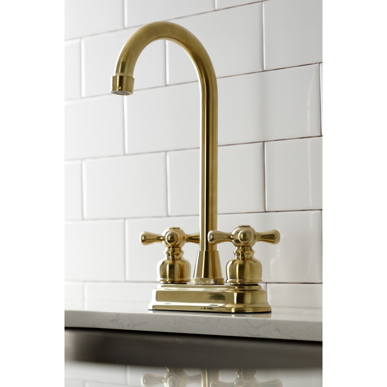 Kingston Tulare KB497AXSB - Victorian Two-Handle 2-Hole Deck Mount Bar Faucet, Brushed Brass — thumbnail 2