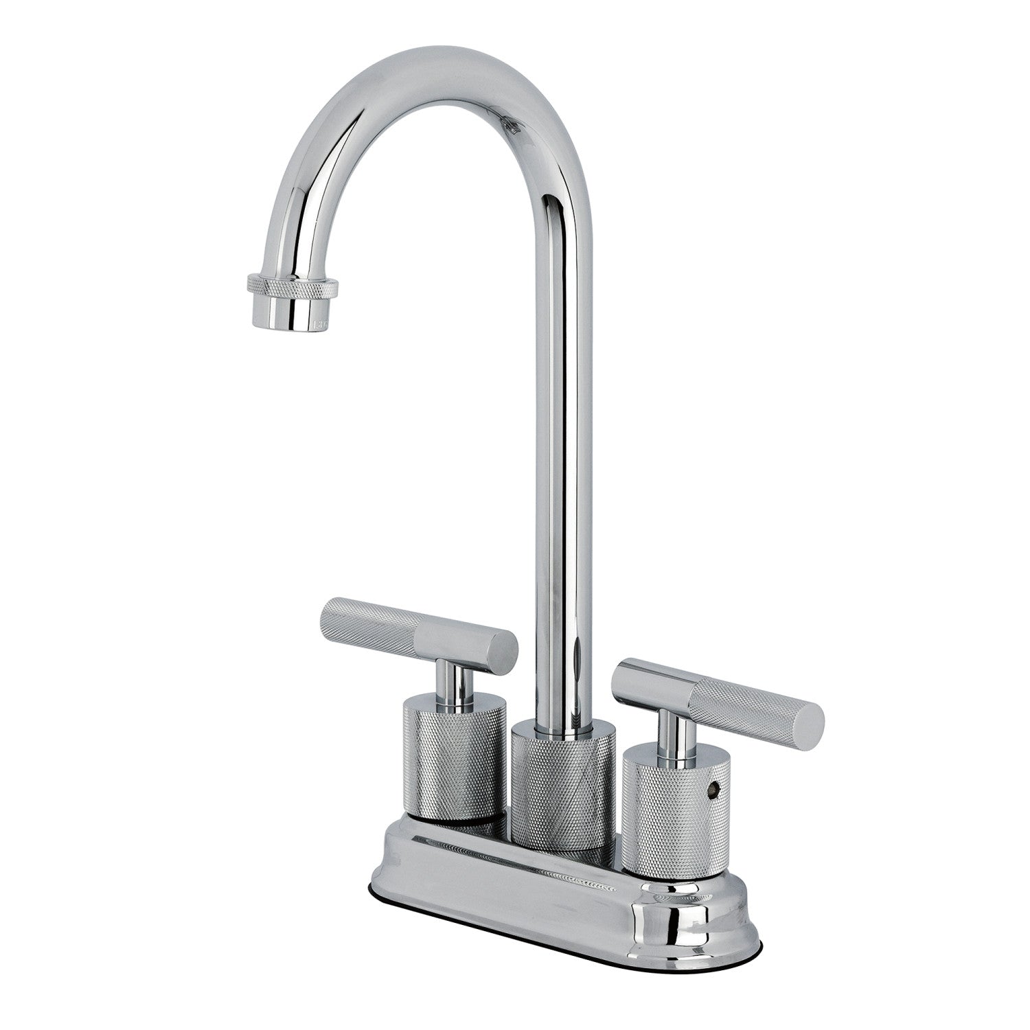 Kingston Tulare KB5491KNL - Convergent Two-Handle 2-Hole Deck Mount Bar Faucet with Knurled Handle, Polished Chrome