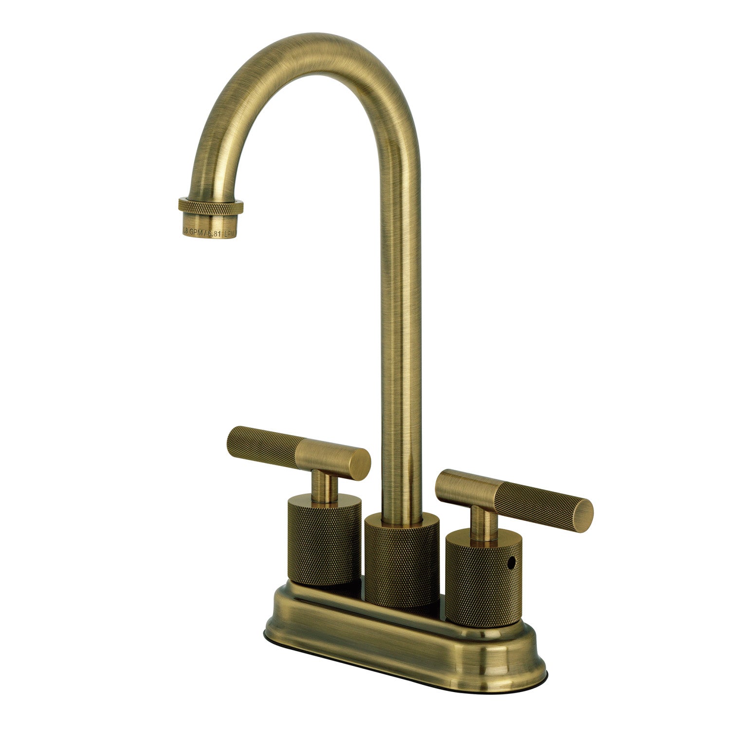 Kingston Tulare KB5493KNL - Convergent Two-Handle 2-Hole Deck Mount Bar Faucet with Knurled Handle, Antique Brass