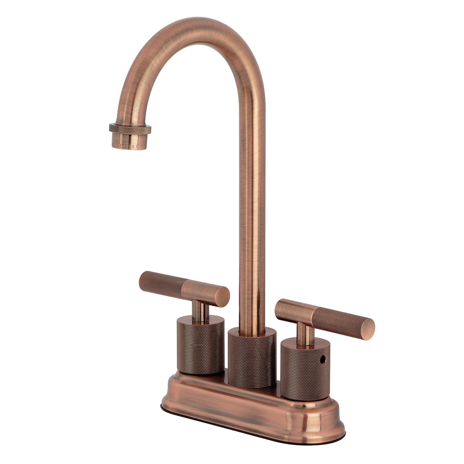 Kingston Tulare KB549KNLAC - Convergent Two-Handle 2-Hole Deck Mount Bar Faucet with Knurled Handle, Antique Copper