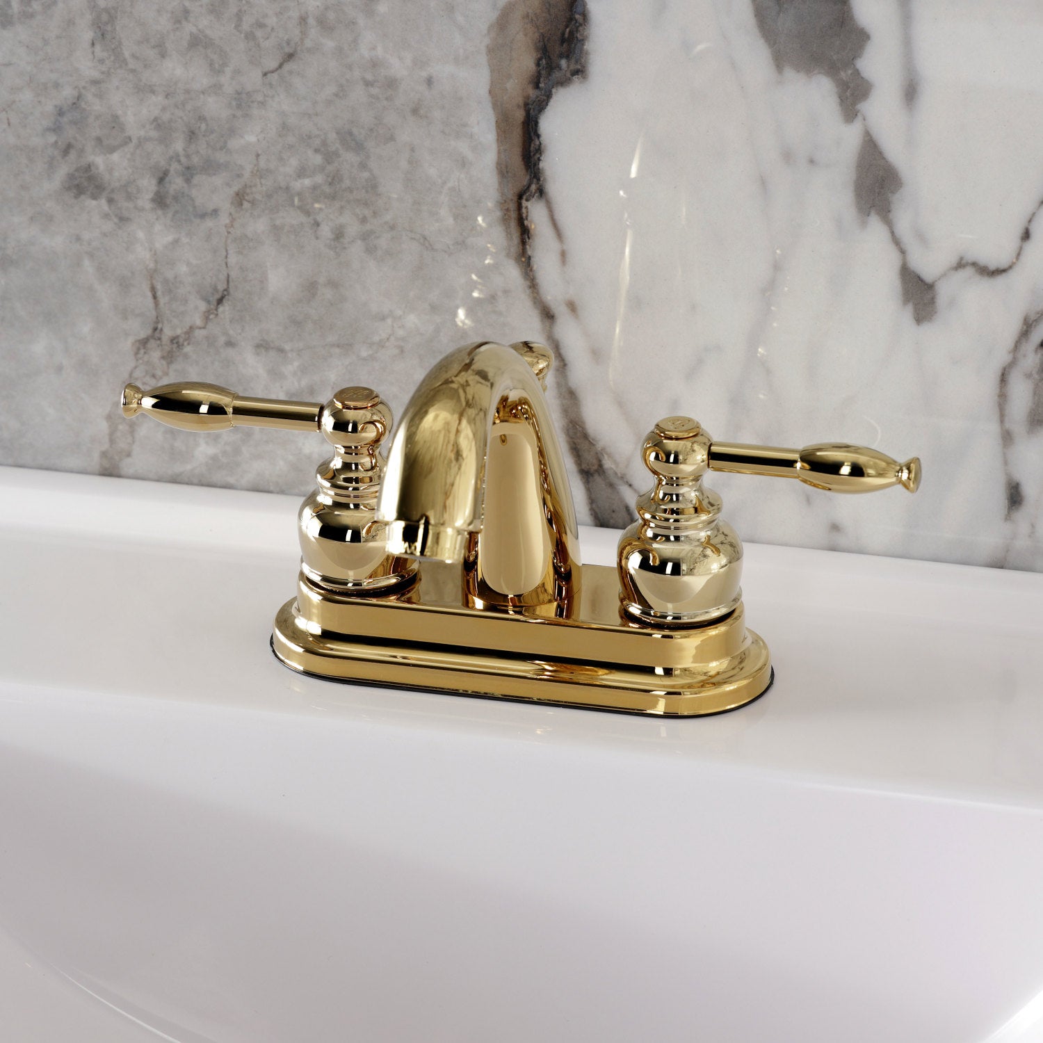 Kingston Tulare KB5612KL - Knight Double-Handle 3-Hole Deck Mount 4-Inch Centerset Bathroom Faucet with Pop-Up Drain, Polished Brass — thumbnail 2