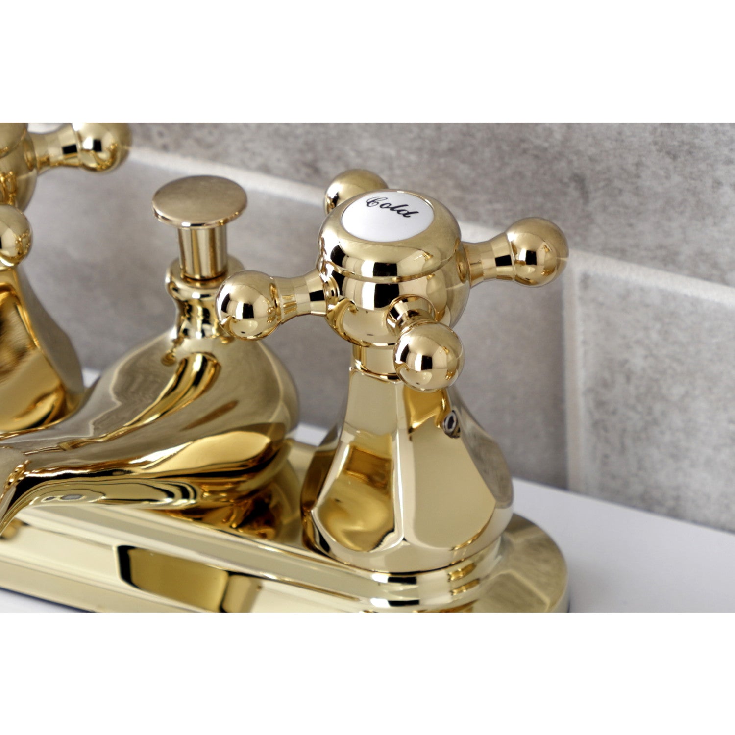 Kingston Heirloom KB602BX - Metropolitan Double-Handle 3-Hole Deck Mount 4-Inch Centerset Bathroom Faucet with Pop-Up Drain, Polished Brass — thumbnail 2
