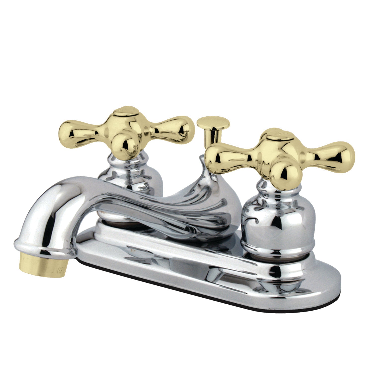 Kingston Heirloom KB604AX - Restoration Double-Handle 3-Hole Deck Mount 4-Inch Centerset Bathroom Faucet with Pop-Up Drain, Polished Chrome/Polished Brass