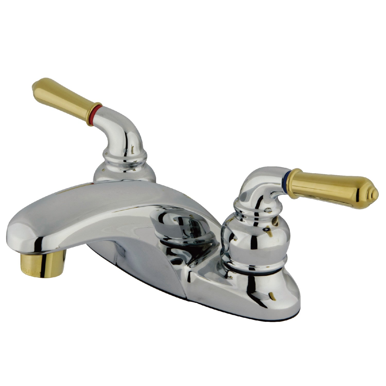 Kingston Tulare KB624LP - Magellan Double-Handle 3-Hole Deck Mount 4-Inch Centerset Bathroom Faucet, Polished Chrome/Polished Brass