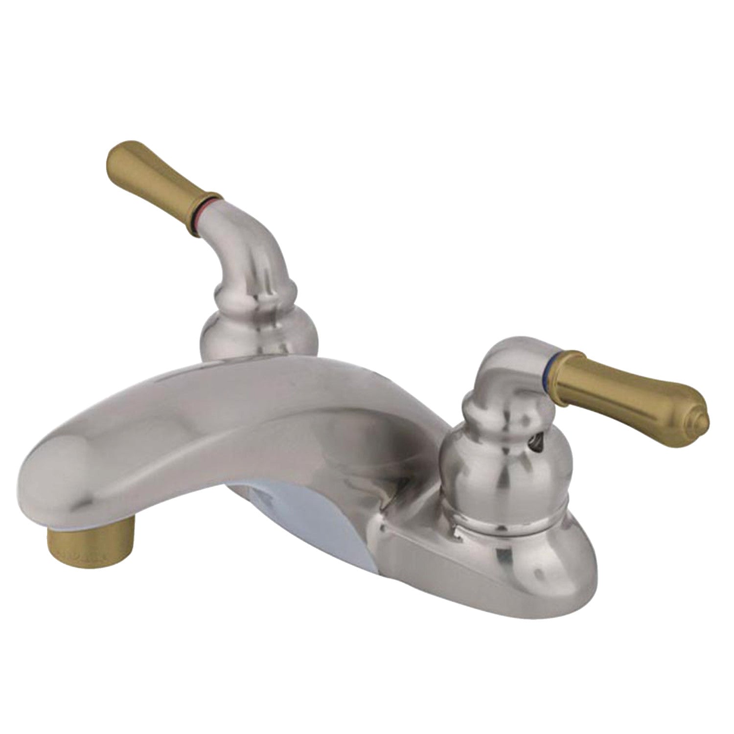 Kingston Tulare KB629LP - Magellan Double-Handle 3-Hole Deck Mount 4-Inch Centerset Bathroom Faucet, Brushed Nickel/Polished Brass