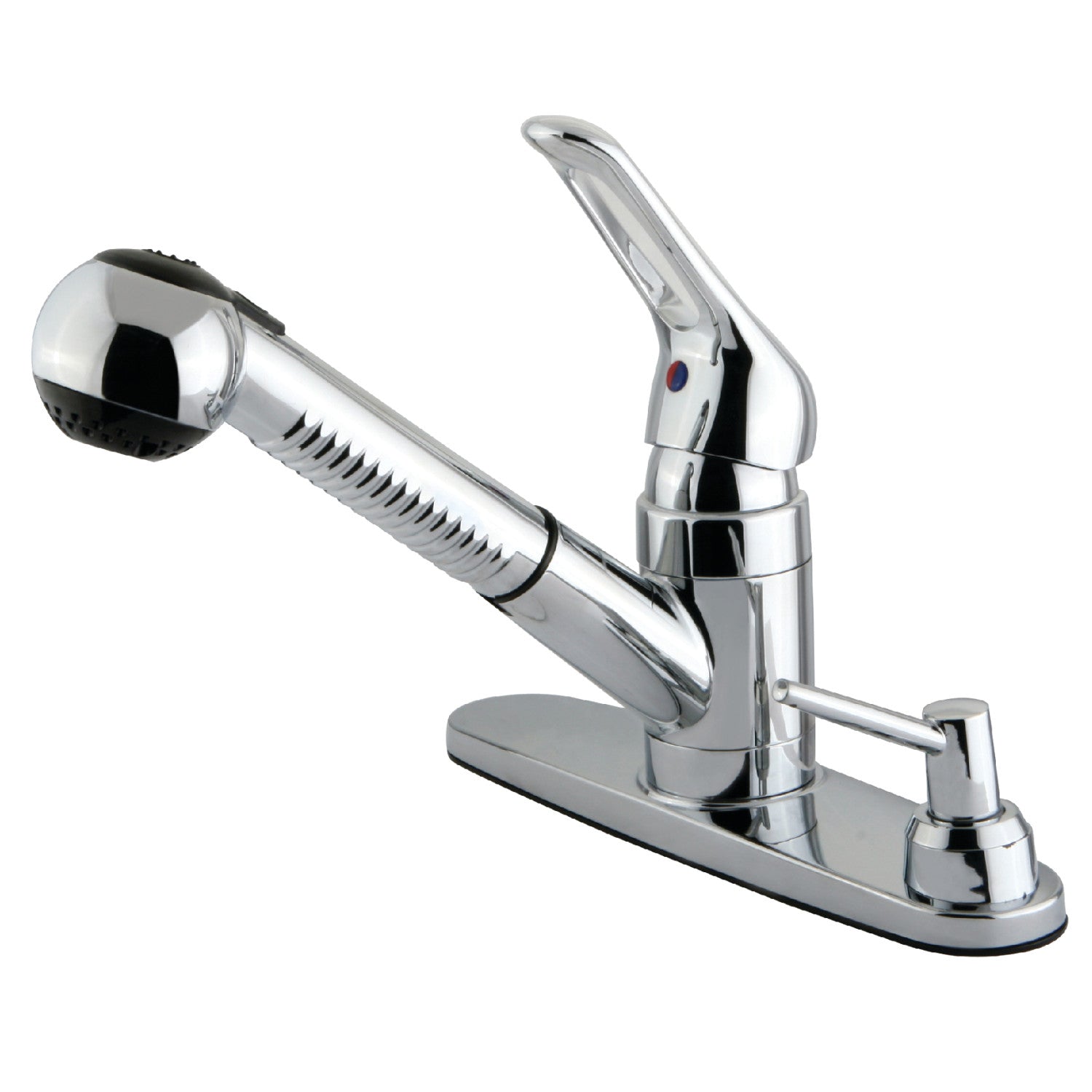 Kingston KB701SPDK Single-Handle 3-Hole Deck Mount Pull-Out Sprayer Kitchen Faucet with Soap Dispenser, Polished Chrome