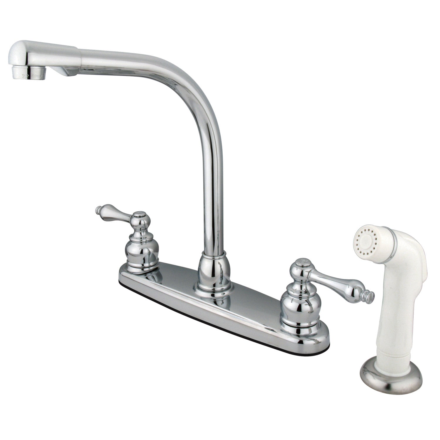 Kingston Tulare KB711AL - Victorian Two-Handle 4-Hole 8" Centerset Kitchen Faucet with Side Sprayer, Polished Chrome