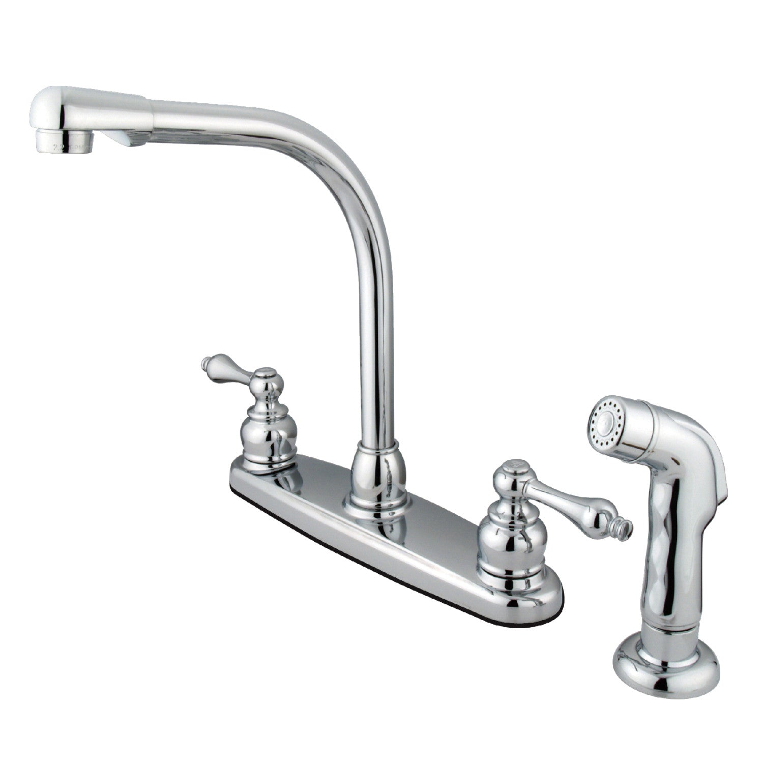 Kingston Tulare KB711ALSP - Victorian Two-Handle 4-Hole 8" Centerset Kitchen Faucet with Side Sprayer, Polished Chrome