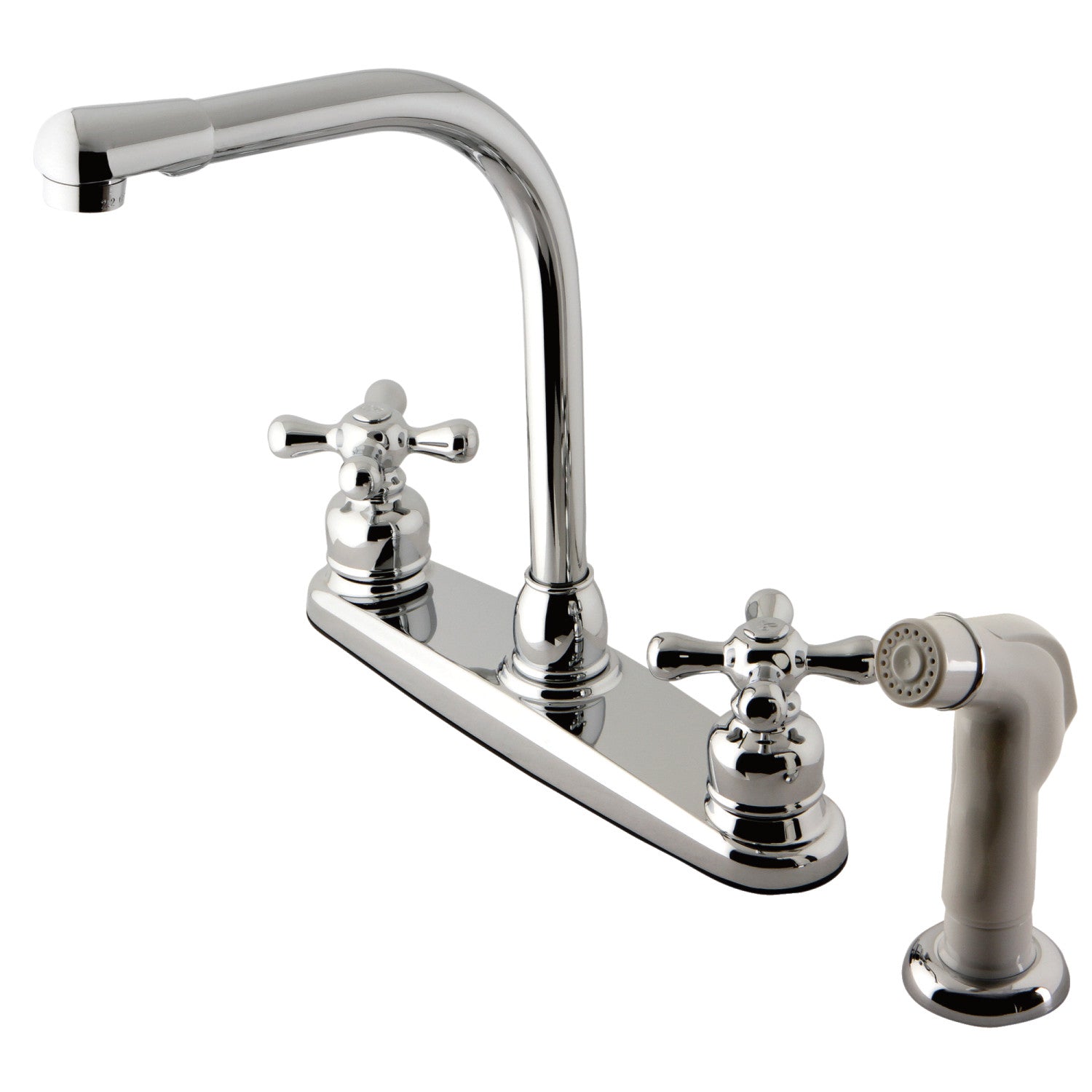 Kingston Tulare KB711AX - Victorian Two-Handle 4-Hole 8" Centerset Kitchen Faucet with Side Sprayer, Polished Chrome