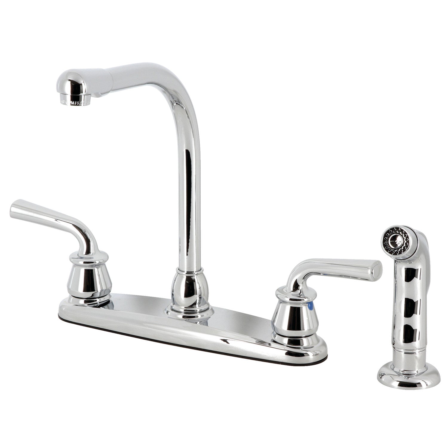 Kingston Tulare KB711RXLSP - Restoration Two-Handle 4-Hole 8" Centerset Kitchen Faucet with Side Sprayer, Polished Chrome