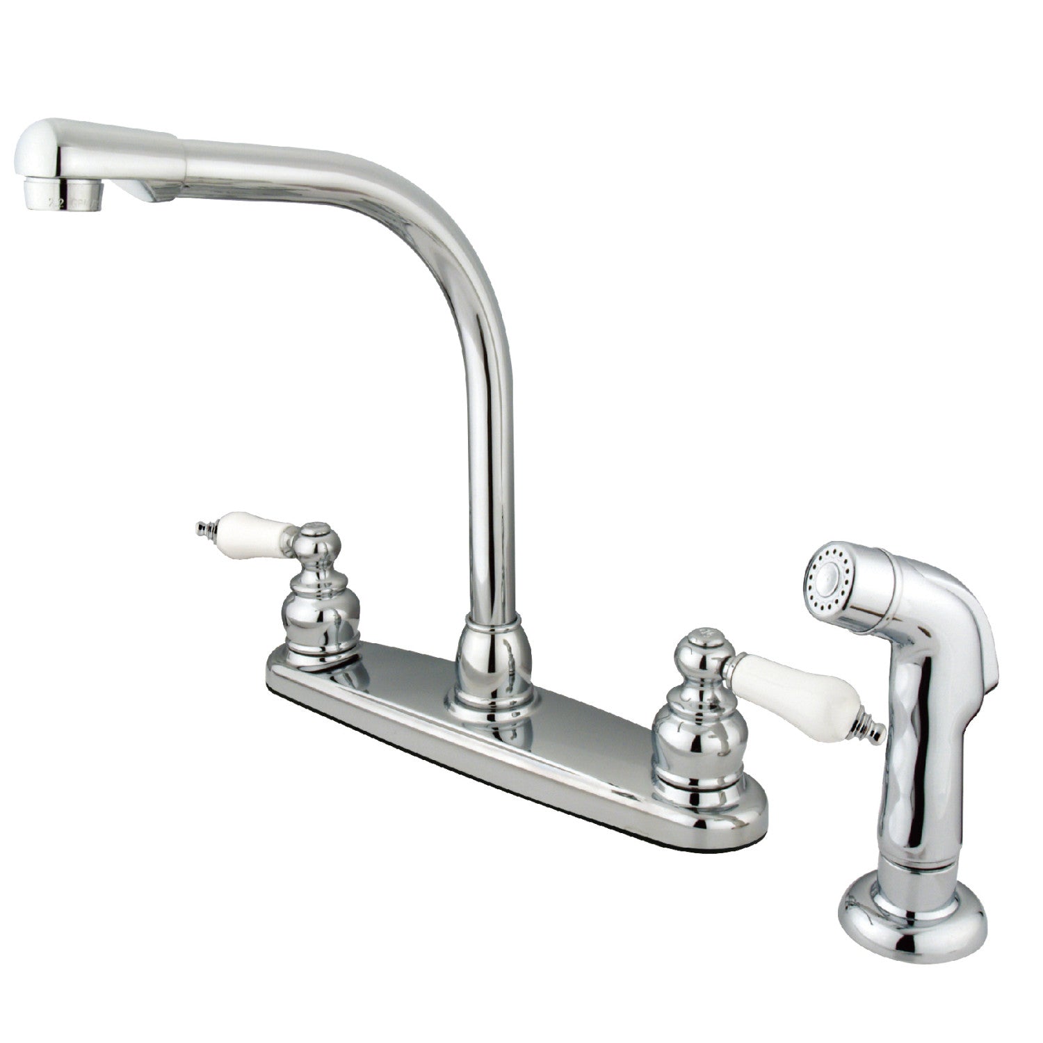 Kingston Tulare KB711SP - Victorian Two-Handle 4-Hole 8" Centerset Kitchen Faucet with Side Sprayer, Polished Chrome