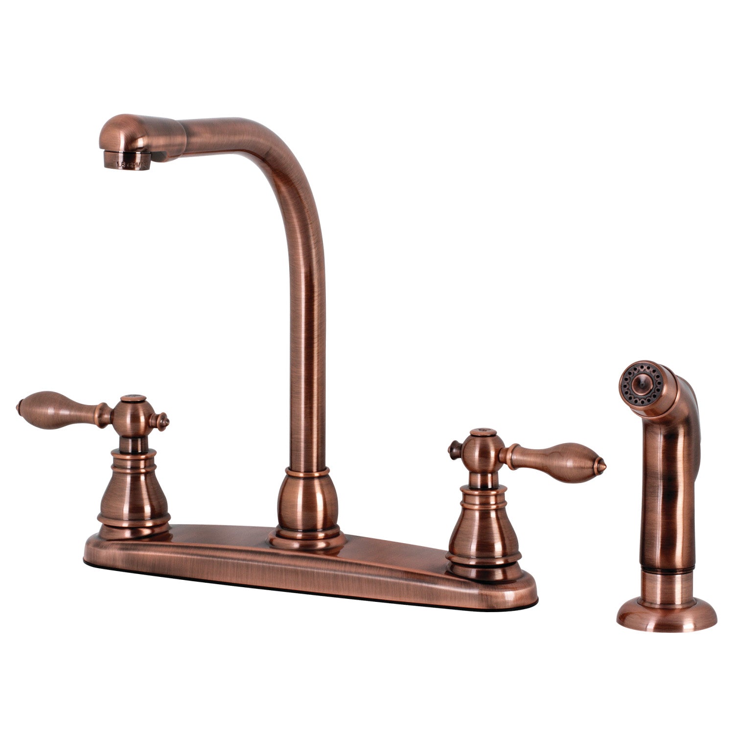 Kingston Tulare KB716ACLSP - American Classic Two-Handle 4-Hole 8" Centerset Kitchen Faucet with Side Sprayer, Antique Copper