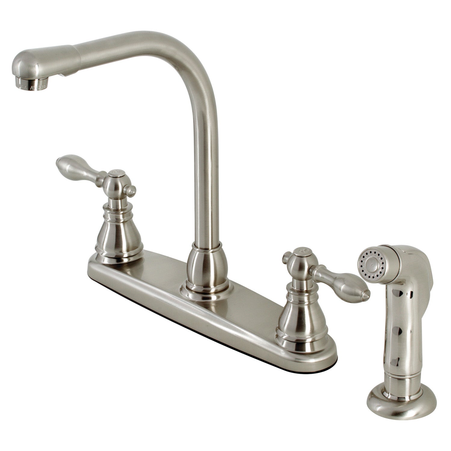 Kingston Tulare KB718ACLSP - American Classic Two-Handle 4-Hole 8" Centerset Kitchen Faucet with Side Sprayer, Brushed Nickel