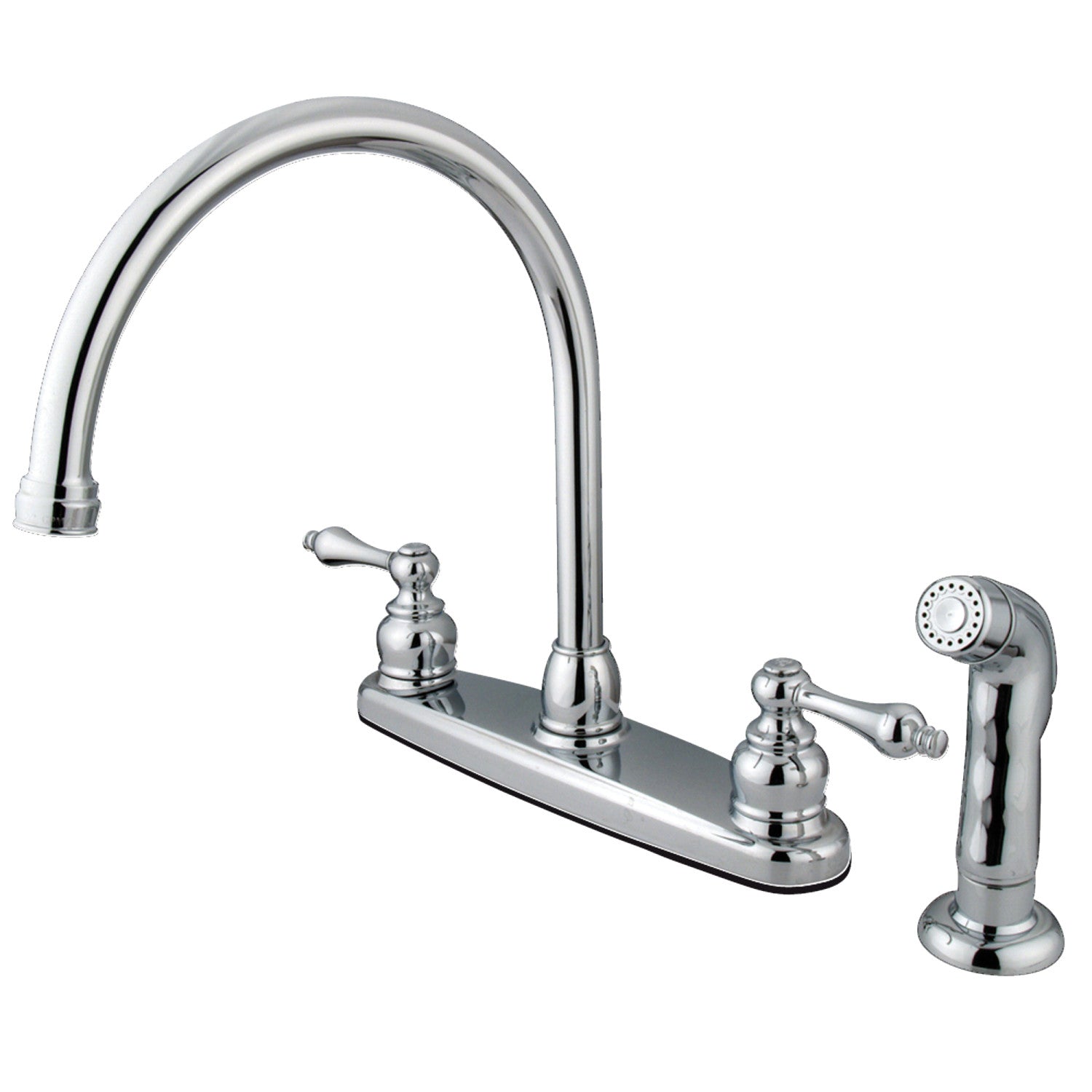 Kingston Heirloom KB721ALSP - Vintage Two-Handle 4-Hole 8" Centerset Kitchen Faucet with Side Sprayer, Polished Chrome