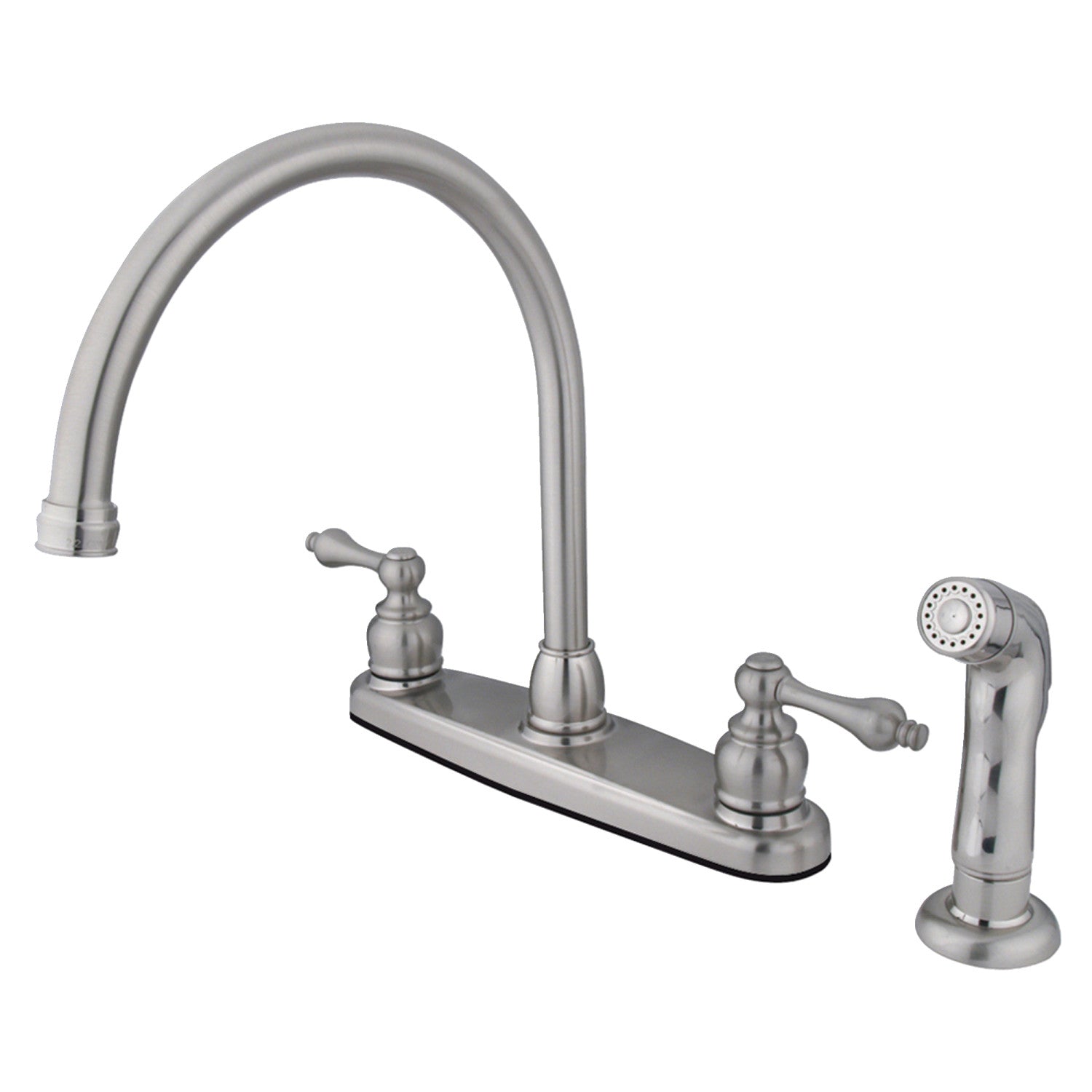 Kingston Heirloom KB728ALSP - Vintage Two-Handle 4-Hole 8" Centerset Kitchen Faucet with Side Sprayer, Brushed Nickel