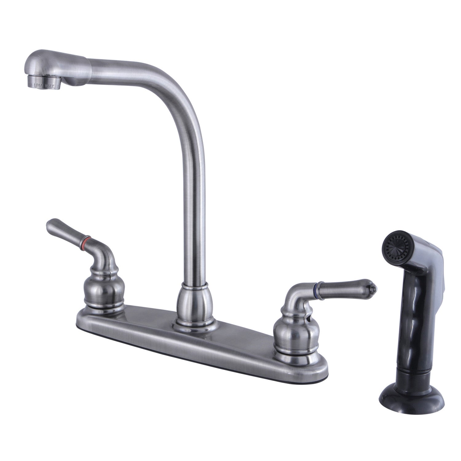 Kingston Tulare KB7500SP - Magellan Two-Handle 4-Hole 8" Centerset Kitchen Faucet with Side Sprayer, Black Stainless