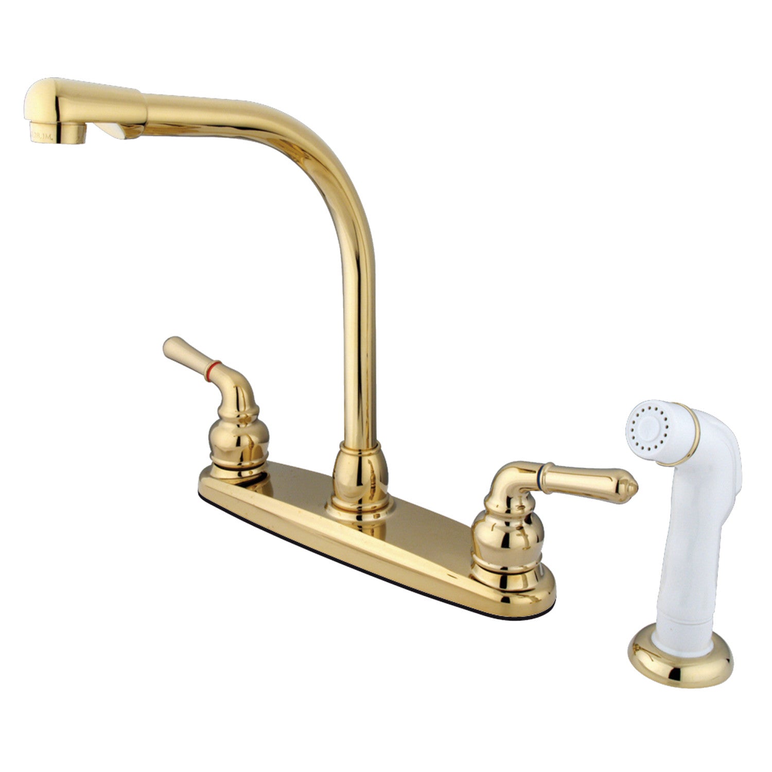 Kingston Tulare KB752 - Magellan Two-Handle 4-Hole 8" Centerset Kitchen Faucet with Side Sprayer, Polished Brass